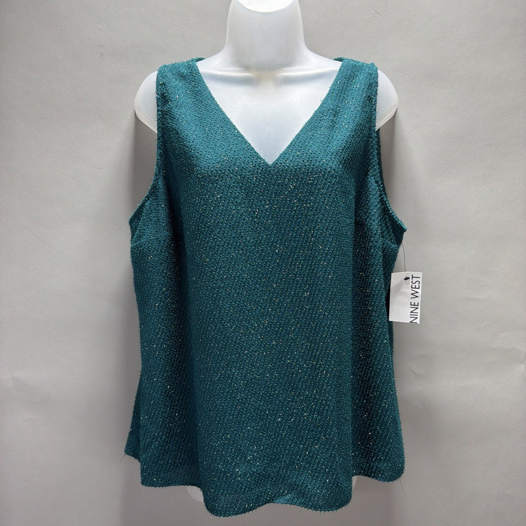 Nine West Women’s V-Neck Lined Tank Top Green tweed SZ XL New