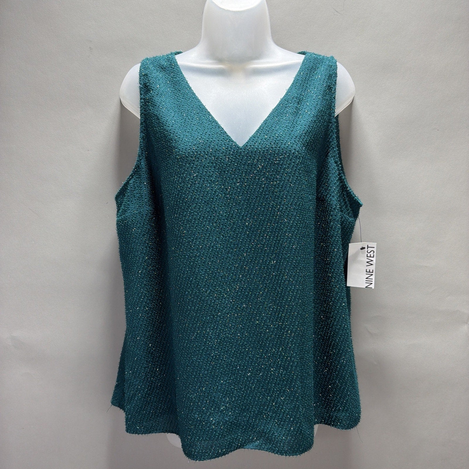 Nine West Women’s V-Neck Lined Tank Top Green tweed SZ XL New