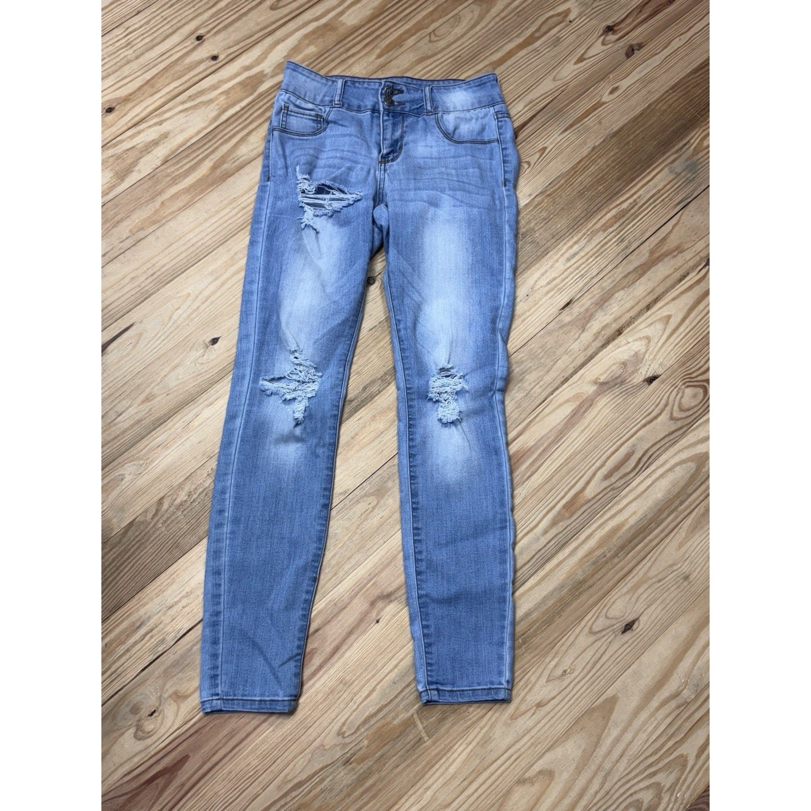 Cello Stretch Skinny Jeans Blue Denim Distress Ripped Ankle Pants Women’s Jr 5