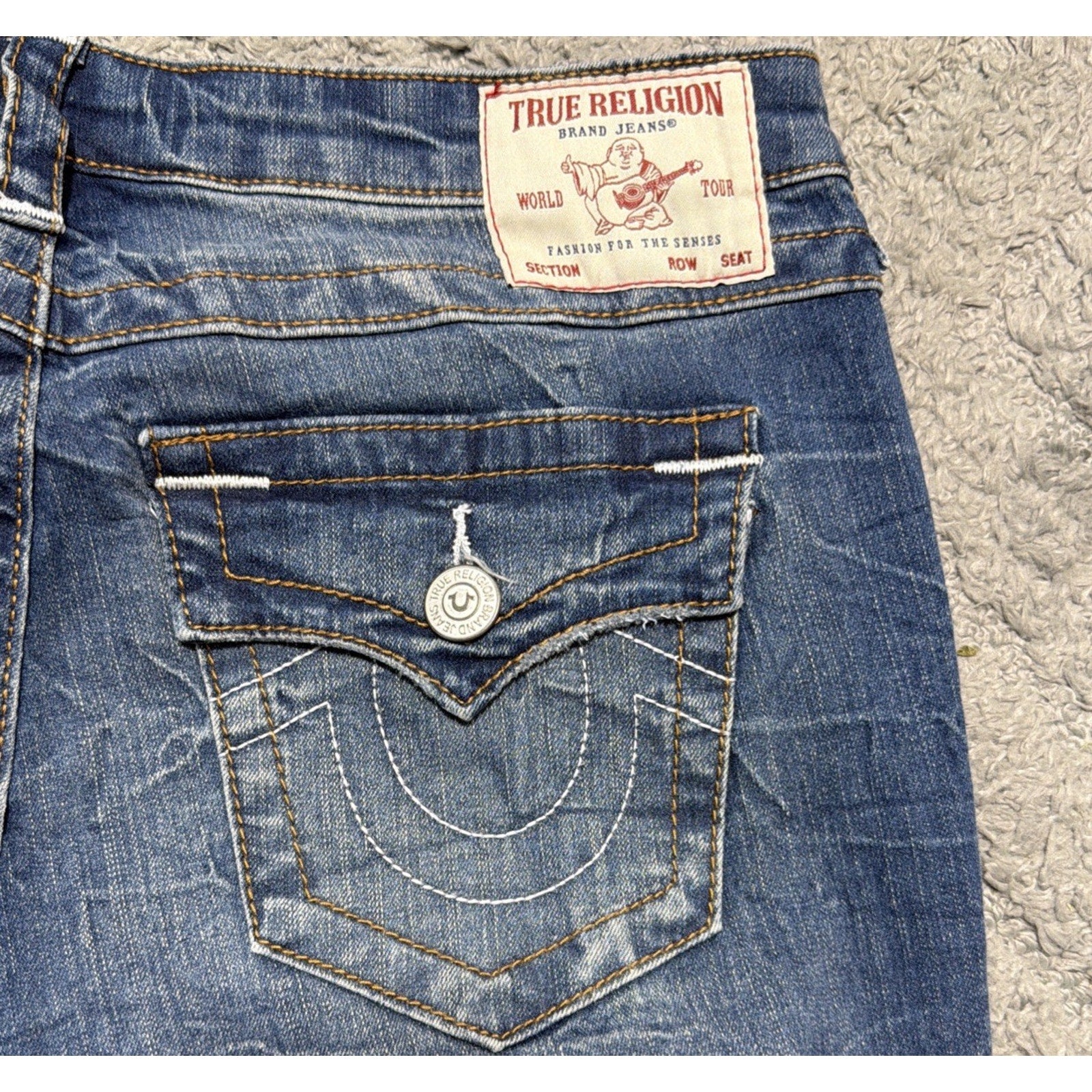 True Religion Jennie Curvy Mid Rise Super Skinny Flap Blue Jeans Crinkle Size 29
