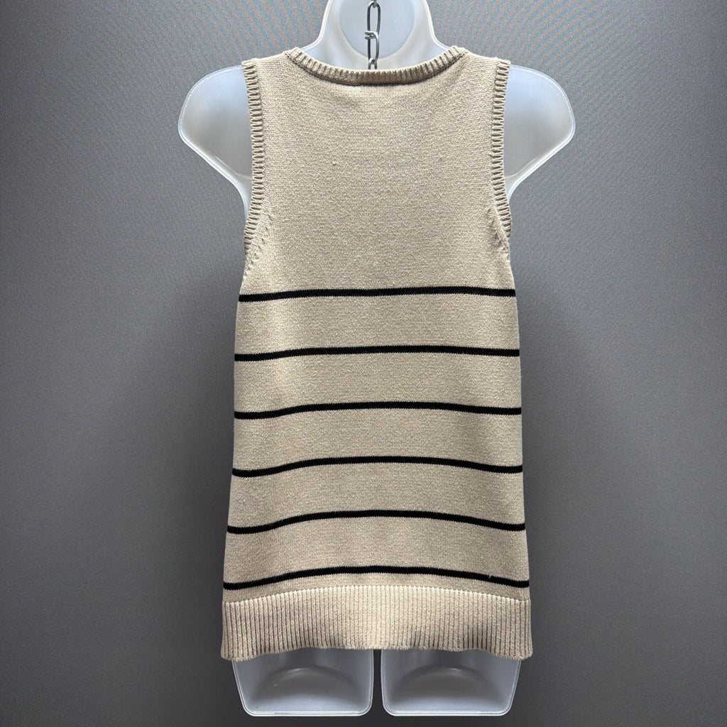 Loft Outlet Tan Knit Coastal Stripe Sweater Vest Sleeveless V neck Size Medium
