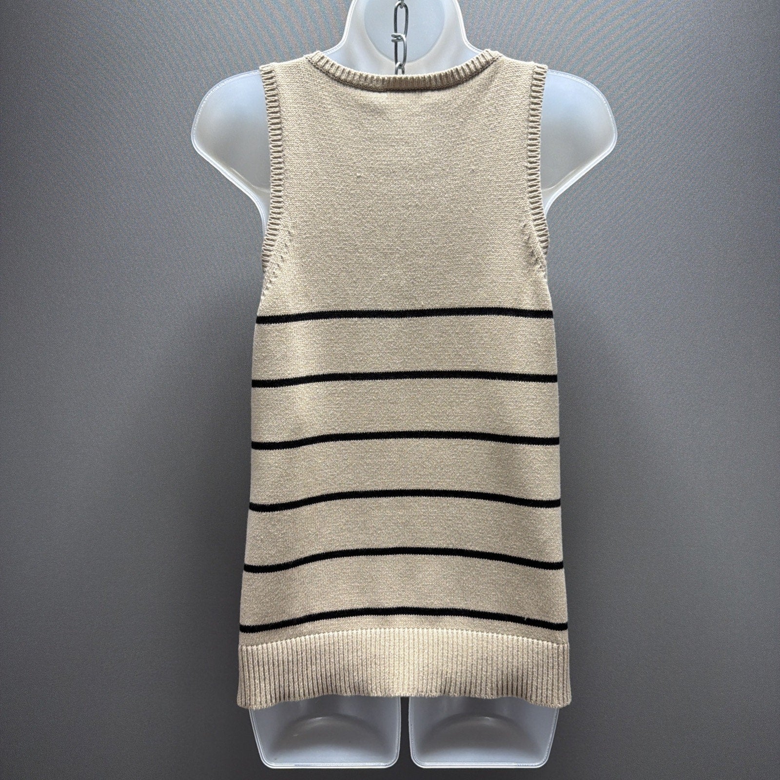 Loft Outlet Tan Knit Coastal Stripe Sweater Vest Sleeveless V neck Size Medium