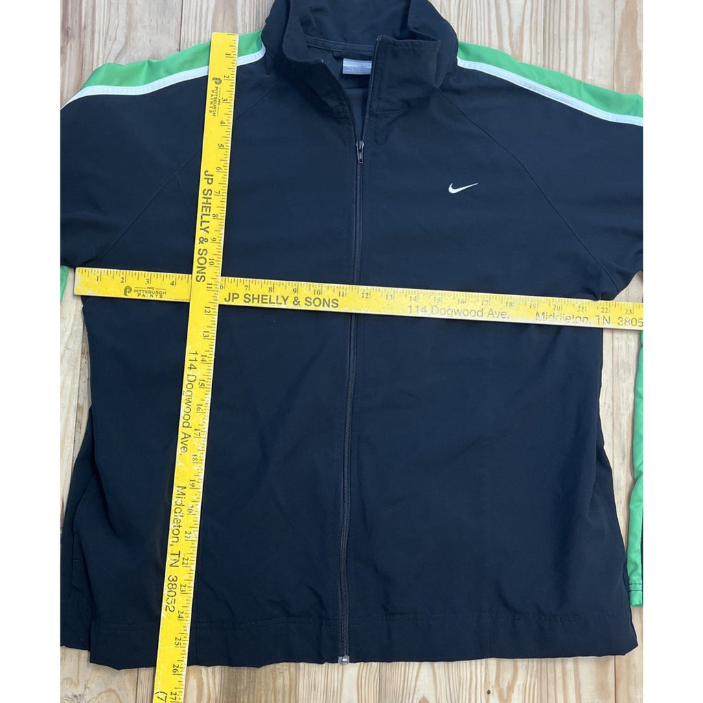 Nike Jacket Womens XL Black Green Full Zip Track Swoosh Logo Pockets