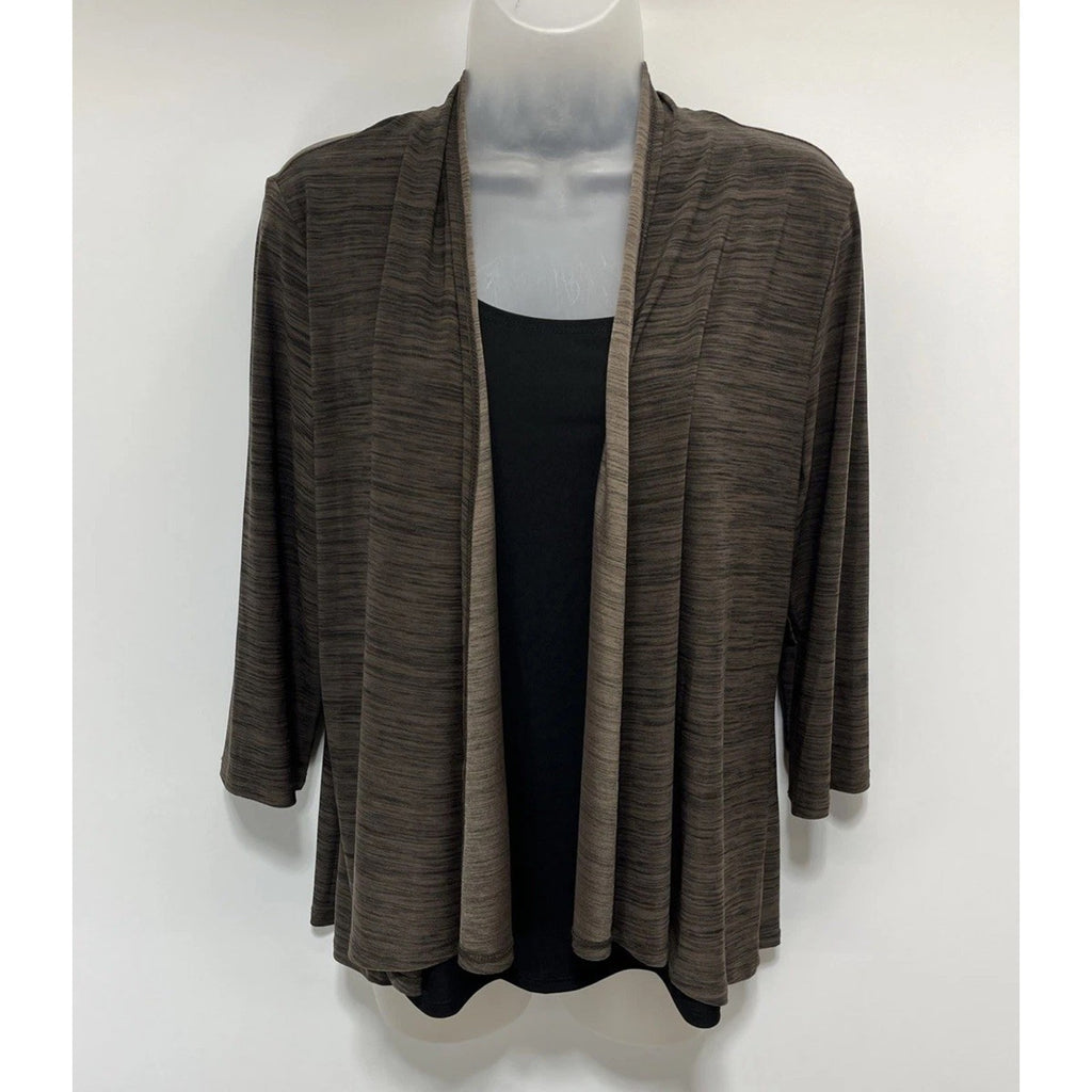 Susan Lawrence Womens Cardigan Sz M Brown Attached Black Cami 3/4 Sleeve