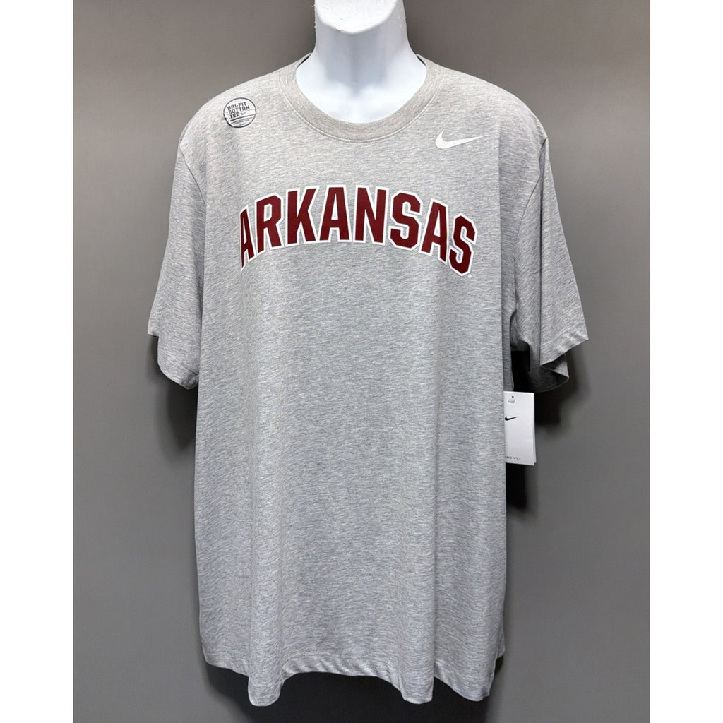 New Arkansas Razorbacks Nike Dri Fit Arch Cotton T Shirt Grey Size 2XL NWT NCAA