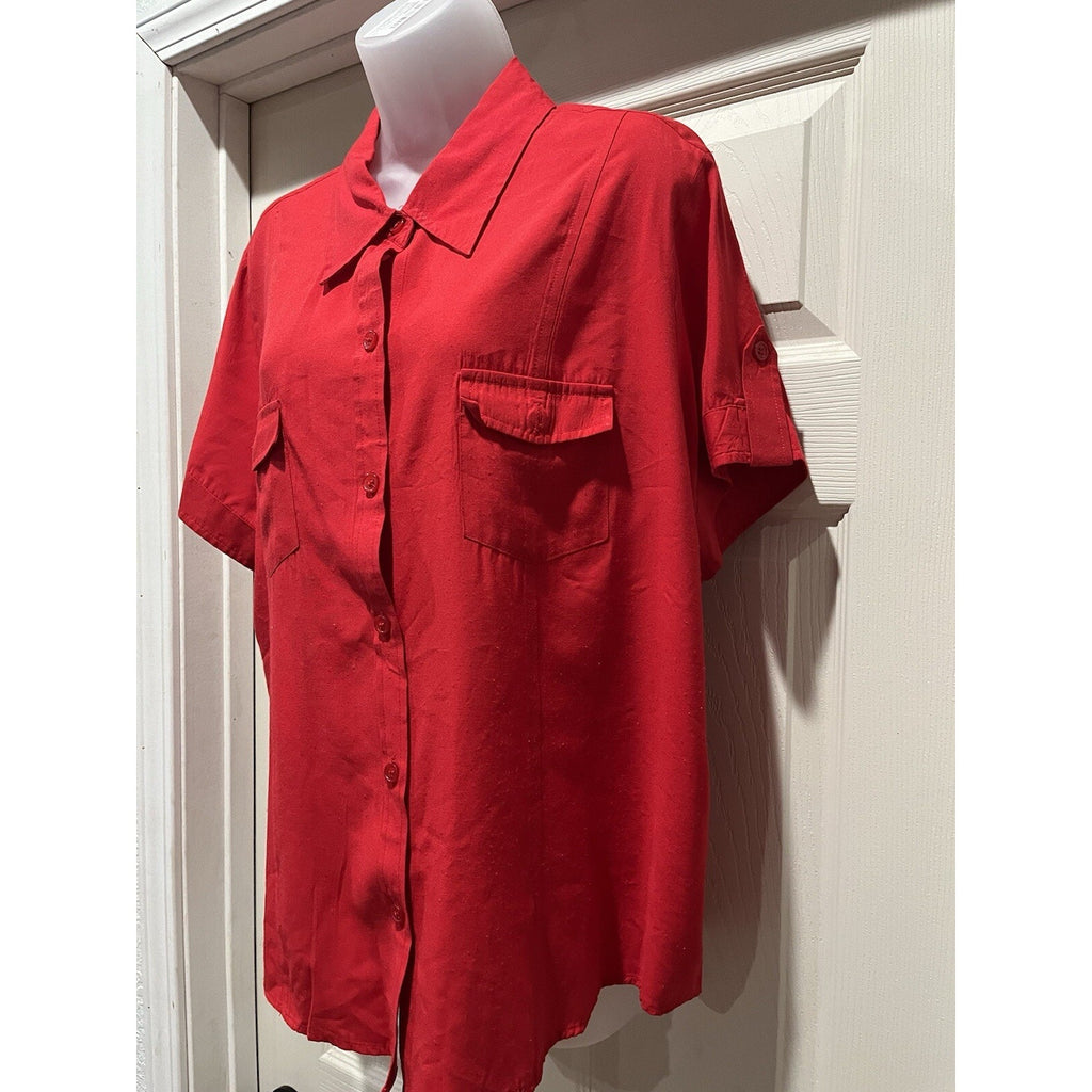 Vintage Late 80’s South Dudley Button Up Shirt Red Short Sleeve Women's 2X