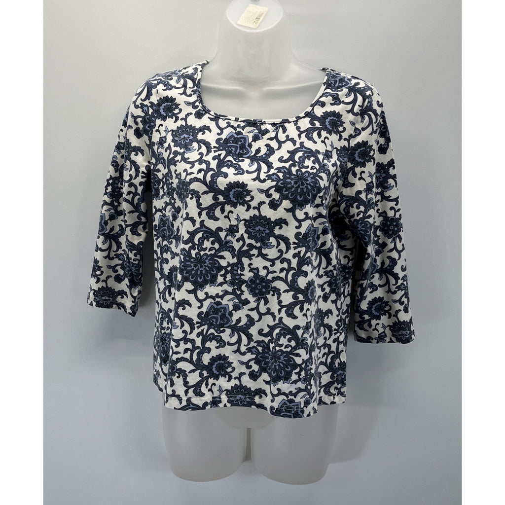 Talbots Floral 3/4 Sleeve Cotton Blend Pullover Floral Top Petite Medium