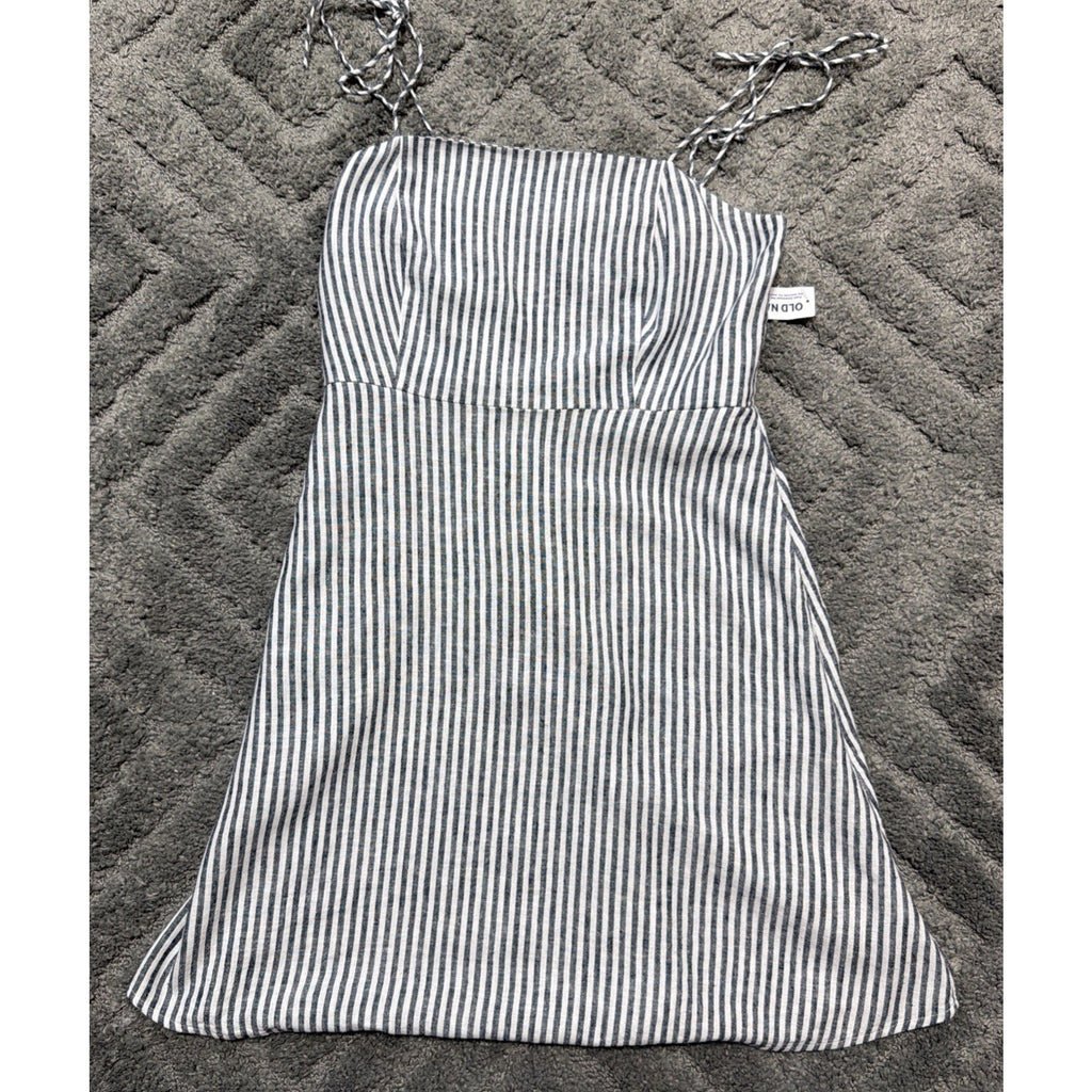 Old Navy Linen Blend Striped Tie Shoulder Straps Mini Dress Size Medium