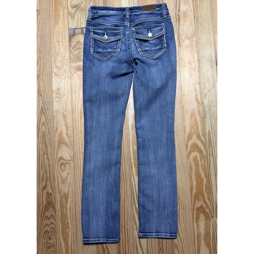 Daytrip Virgo Straight Jeans 27S Womens Signature Whiskering Blue Stretch Denim
