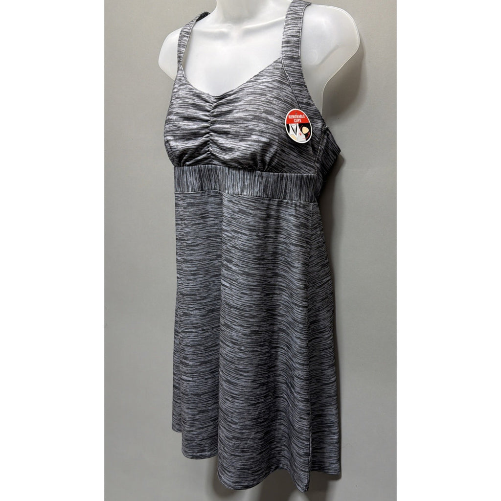 ZeroXpoSuR DRESS ATHLEISURE GRAY SPACE DYE PRINT WITH BUILT BRA SIZE LARGE NWT