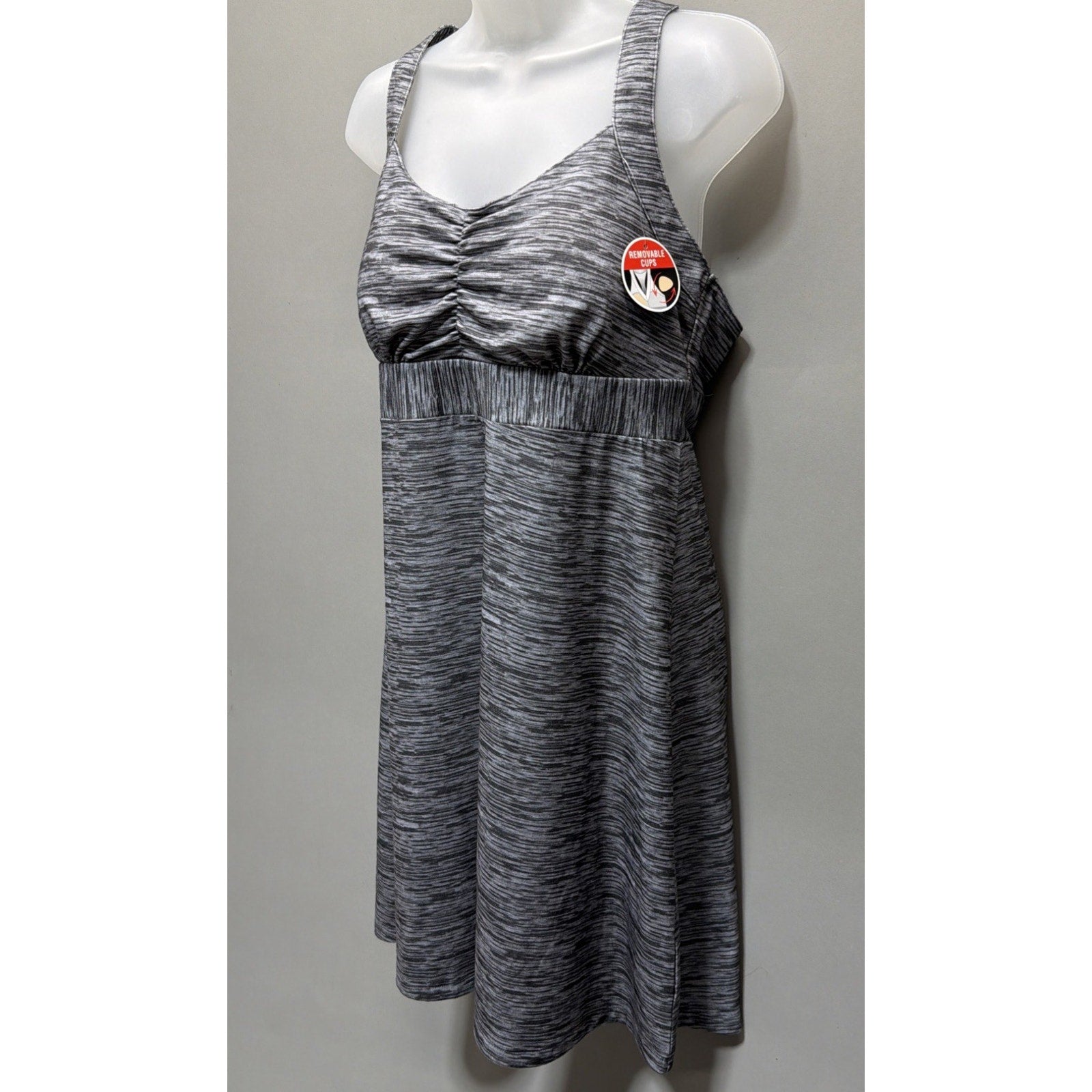 ZeroXpoSuR DRESS ATHLEISURE GRAY SPACE DYE PRINT WITH BUILT BRA SIZE LARGE NWT