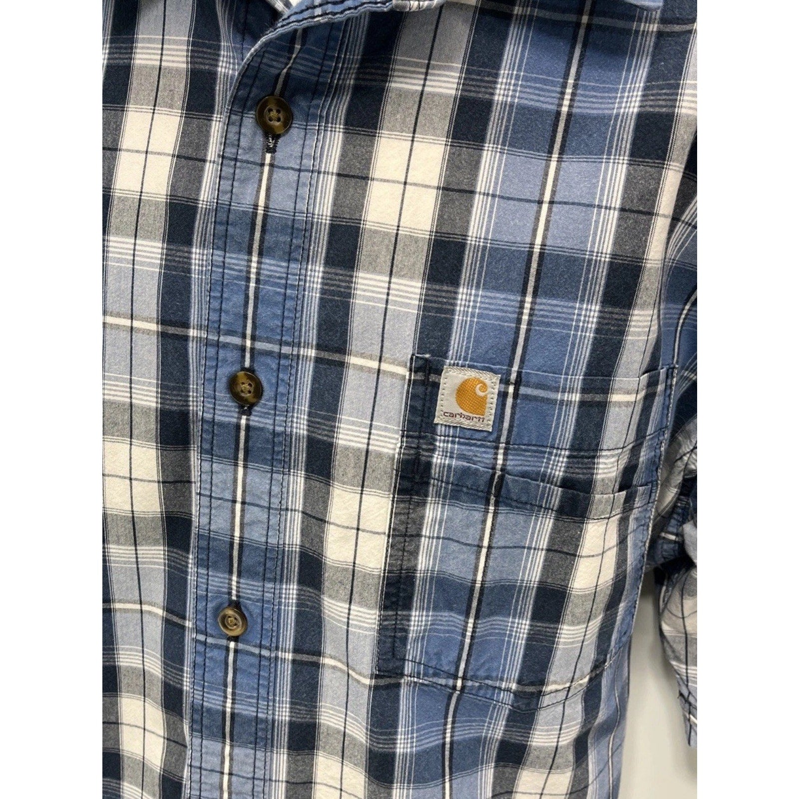 Carhartt Blue Relaxed Fit Plaid Short Sleeve Button Up Men's Size XL