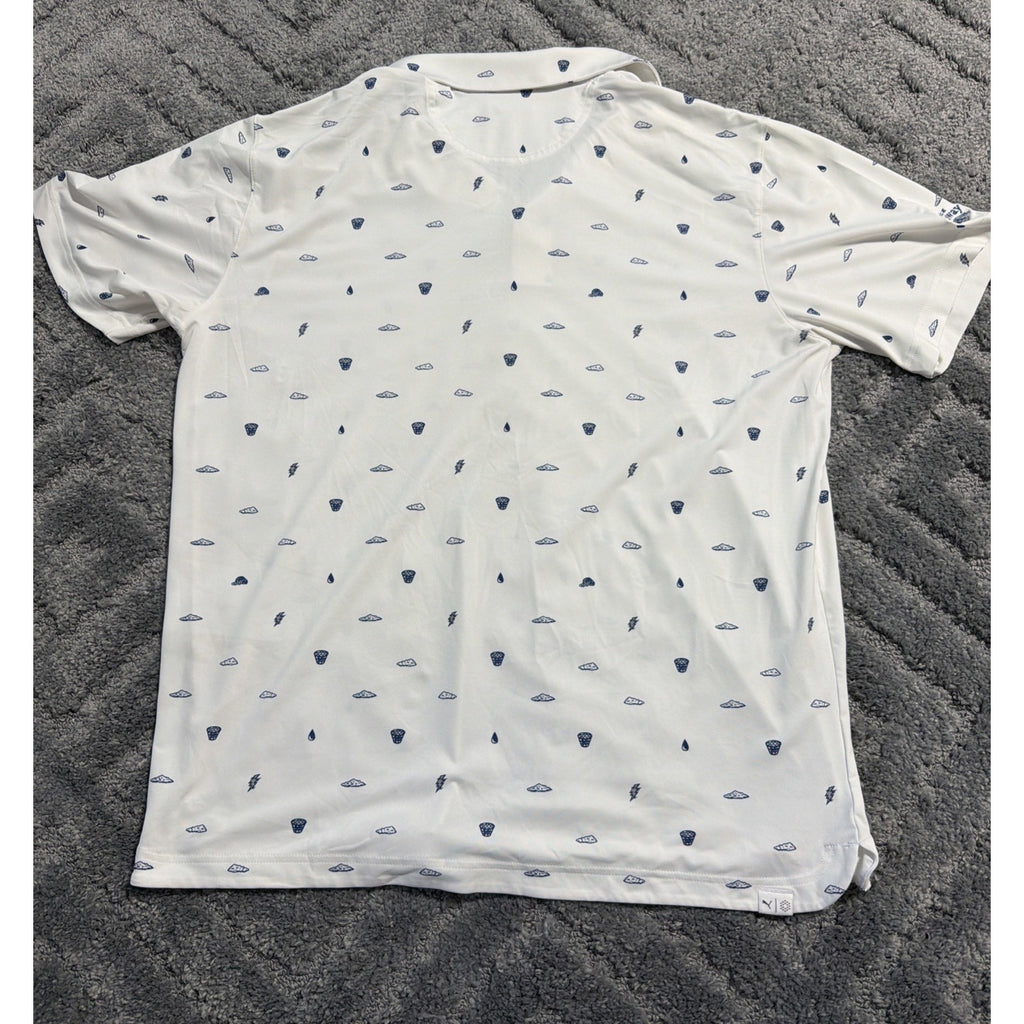 PUMA Men's MATTR Pouring Buckets Polo Shirt in Bright White/Cobalt SZ Large