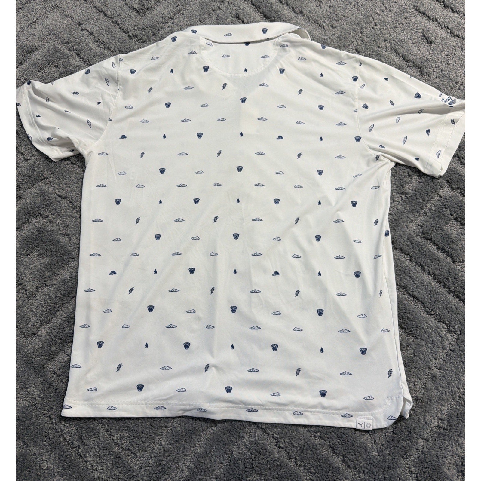 PUMA Men's MATTR Pouring Buckets Polo Shirt in Bright White/Cobalt SZ Large