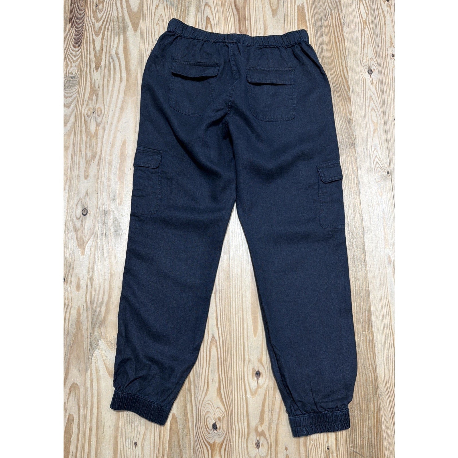 Nicole Miller Ladies Cargo Black Linen Jogger Pants - Size Large