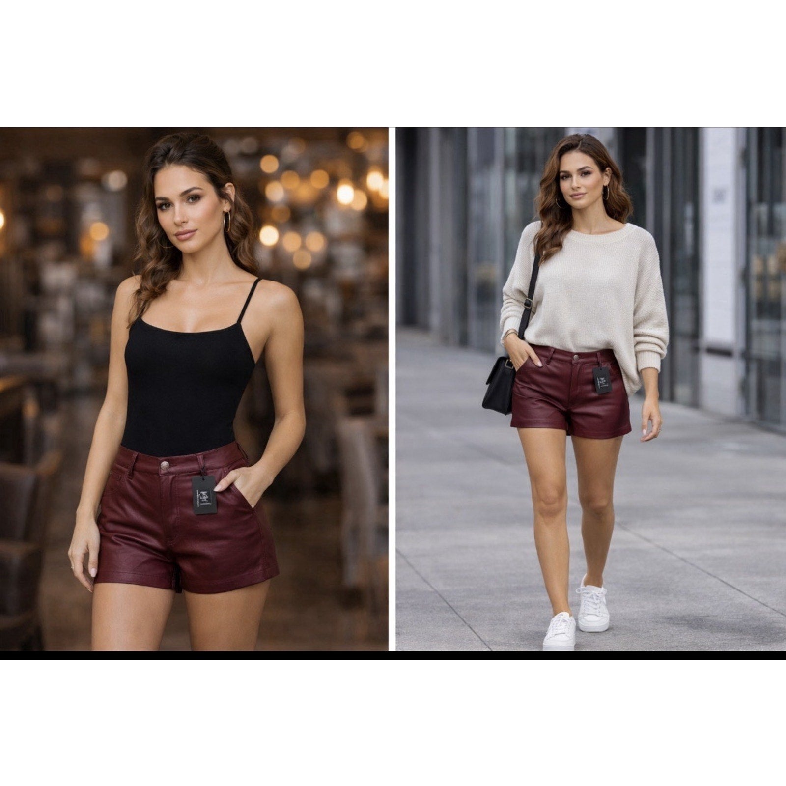 Apperloth Burgundy Faux Leather Shorts Womens M High Waist Stretch Club Sexy NWT