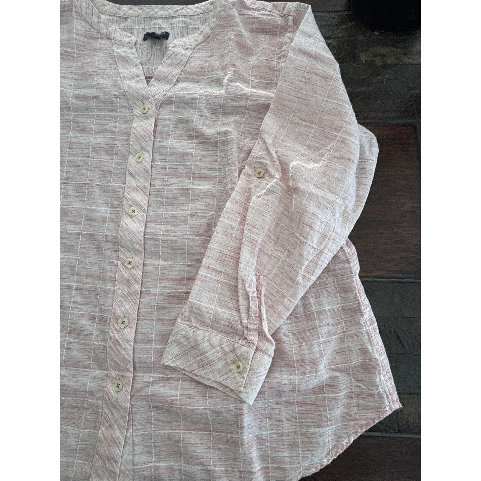 Talbots Plus Pink-on-Pink Check Tunic 100% Cotton LS/Roll Tab Women’s Size 1Xp