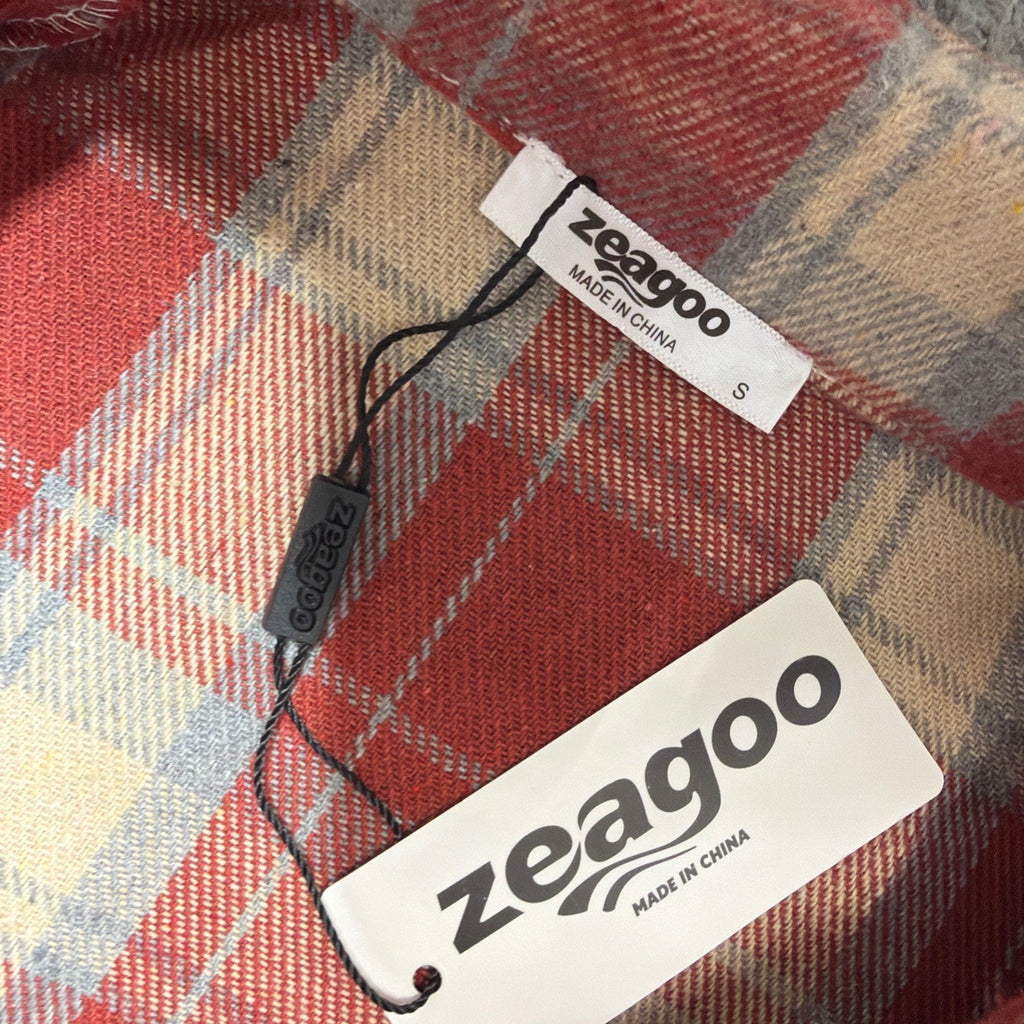 Zeagoo Oversized Plaid Flannel Shacket Button Down Long Sleeve Coat Small NWT