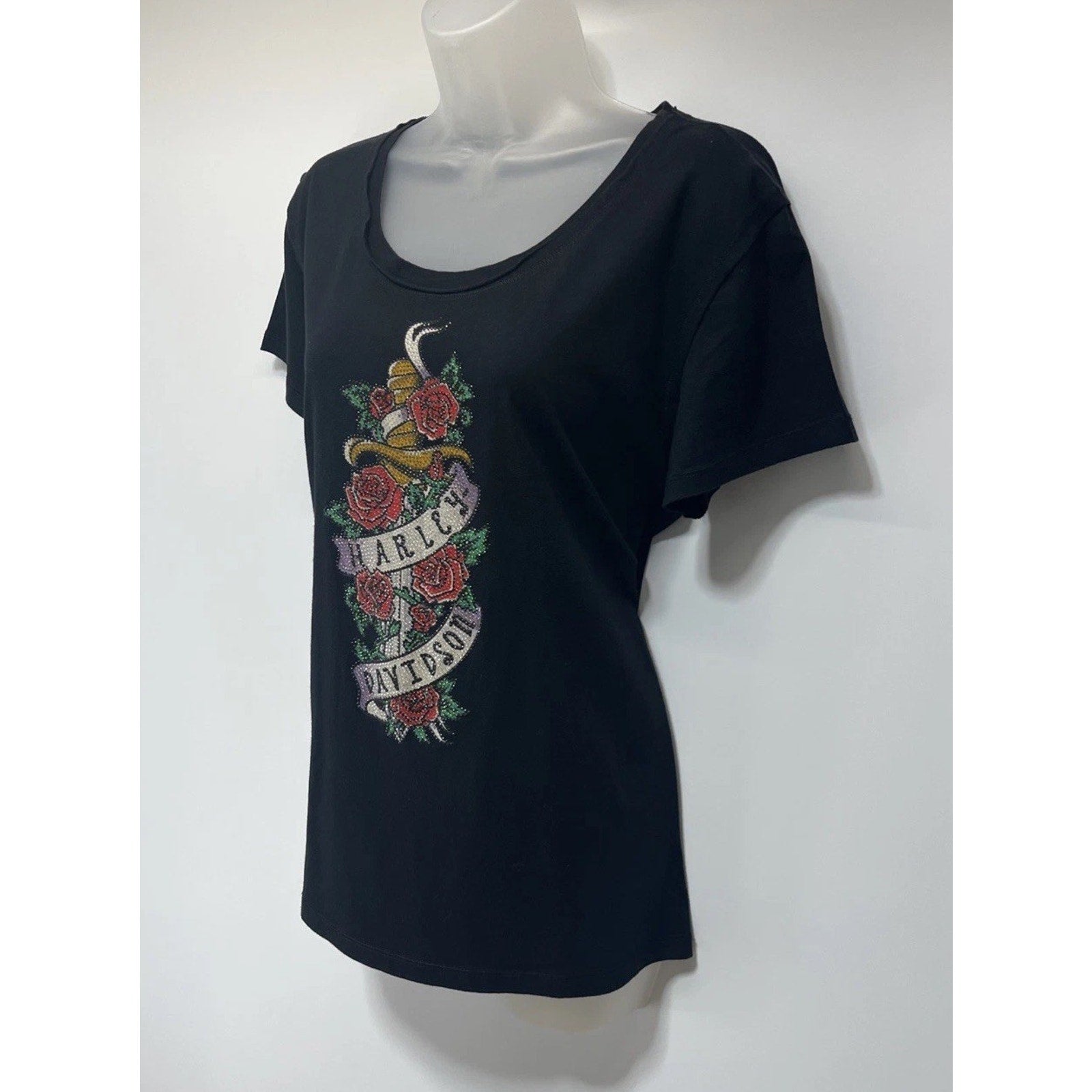 Harley Davidson T-Shirt Rhinestone Made In Usa XL Black Red Pichi T