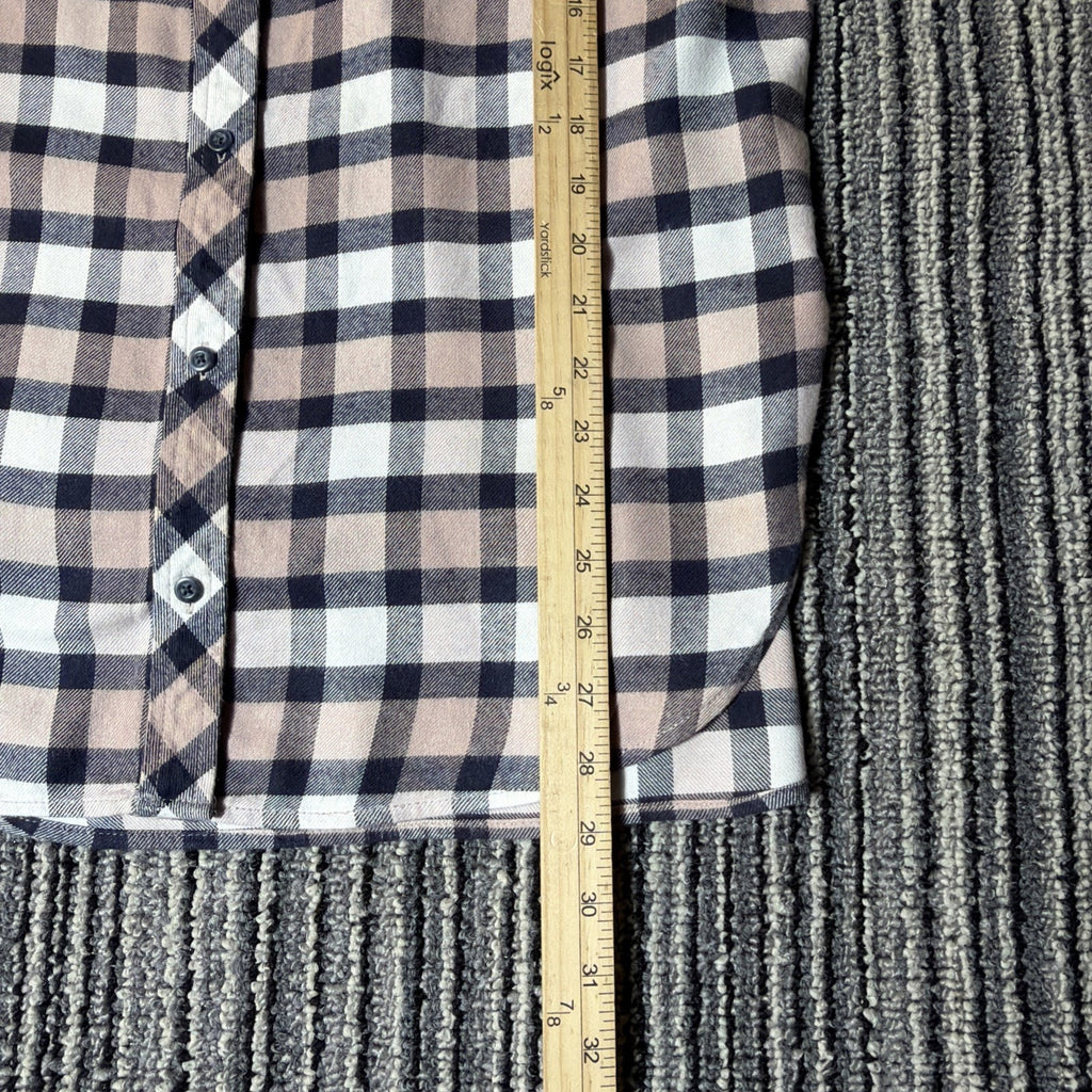 Athleta Pink Navy Lumberjilll Cotton Blend Plaid Button Down Shirt Size M