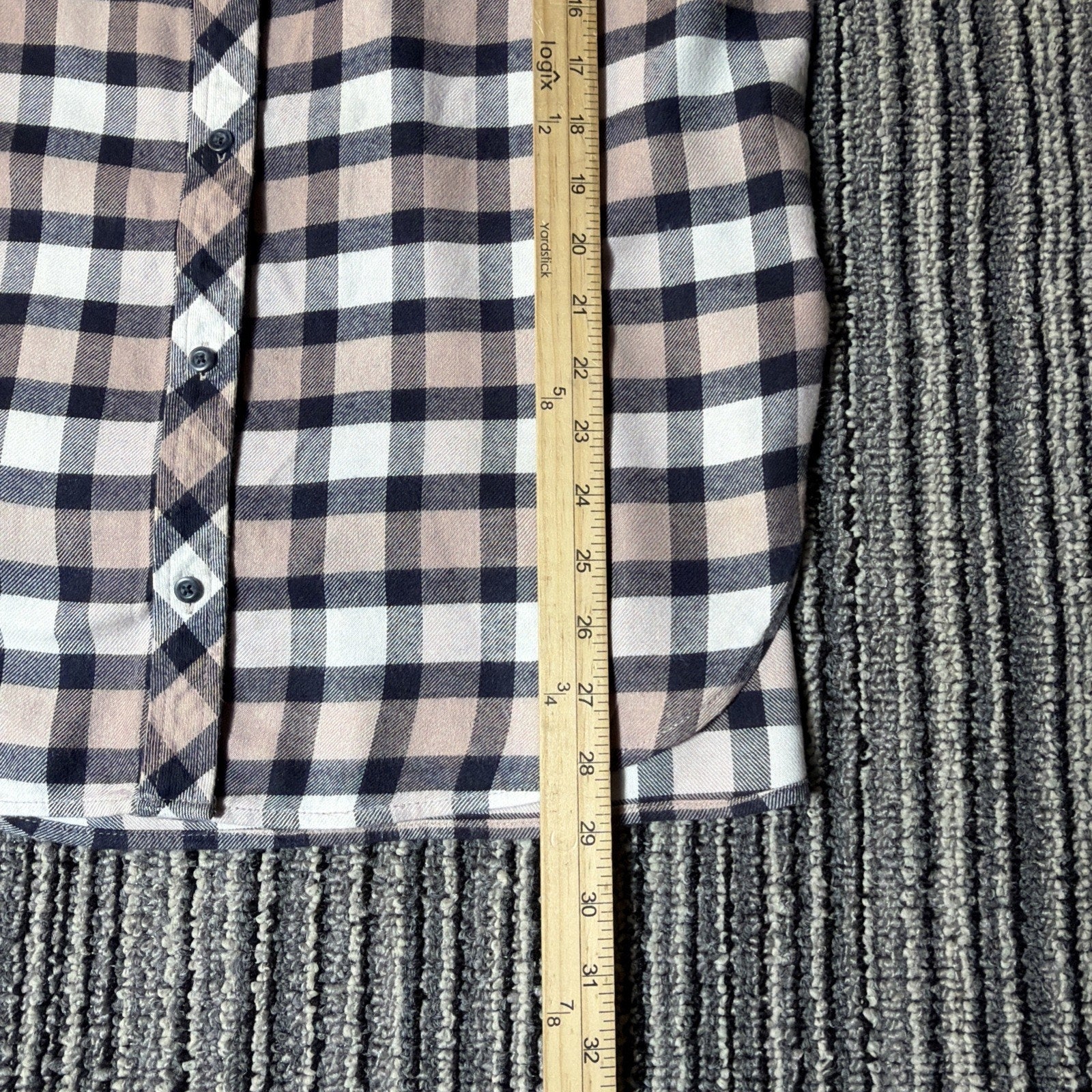 Athleta Pink Navy Lumberjilll Cotton Blend Plaid Button Down Shirt Size M