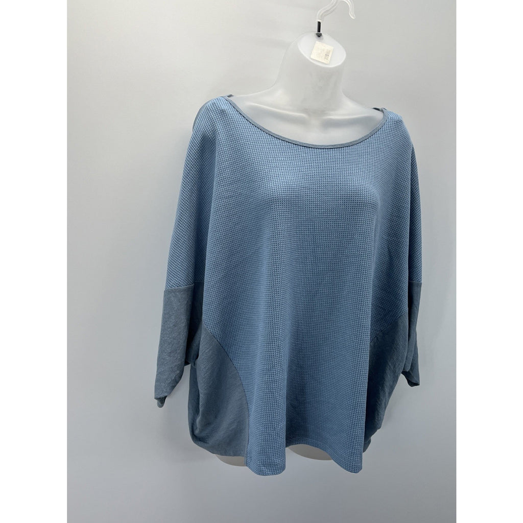 Umgee Denim Blue Waffle Knit Long Sleeve Batwing Casual Solid Top Women's Large
