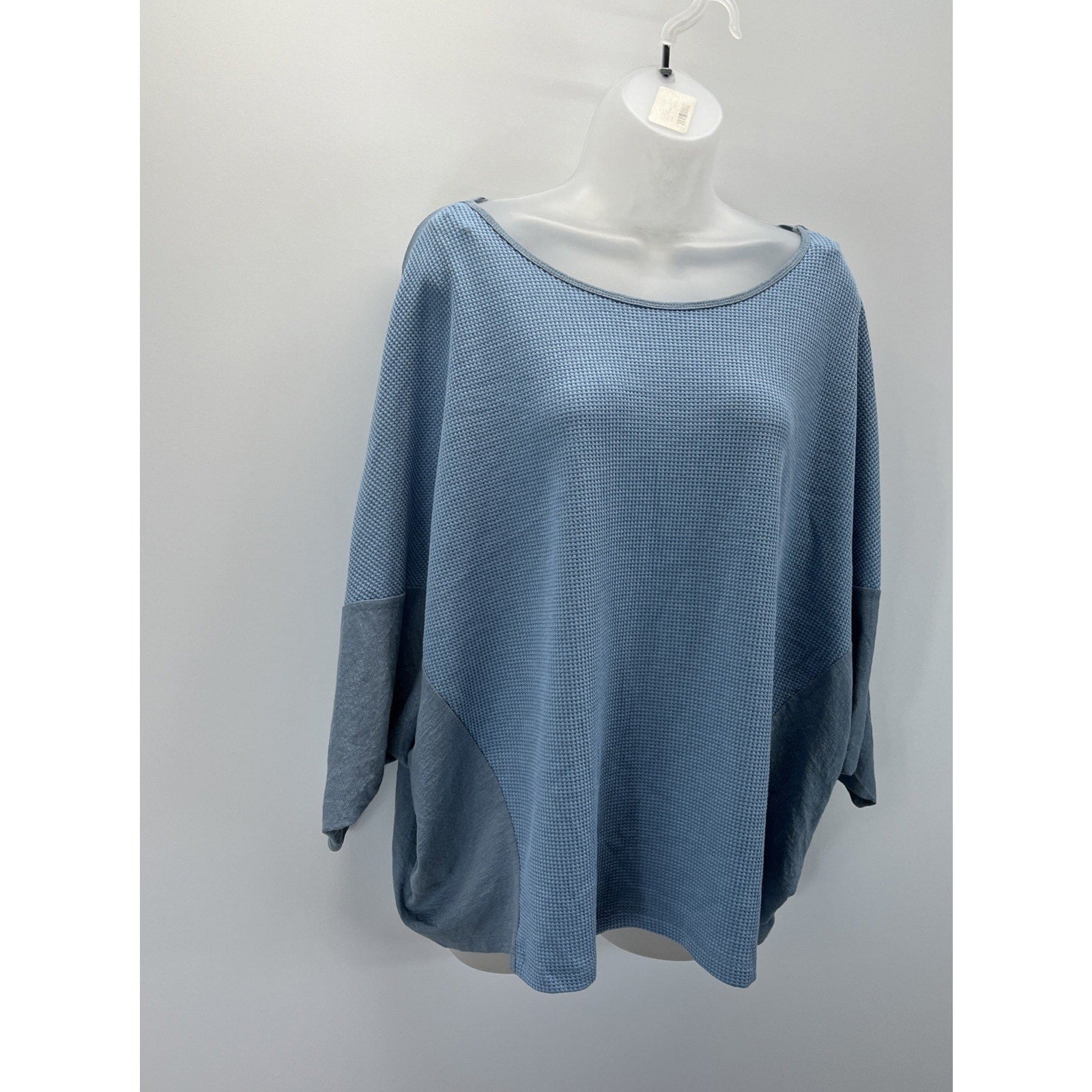 Umgee Denim Blue Waffle Knit Long Sleeve Batwing Casual Solid Top Women's Large