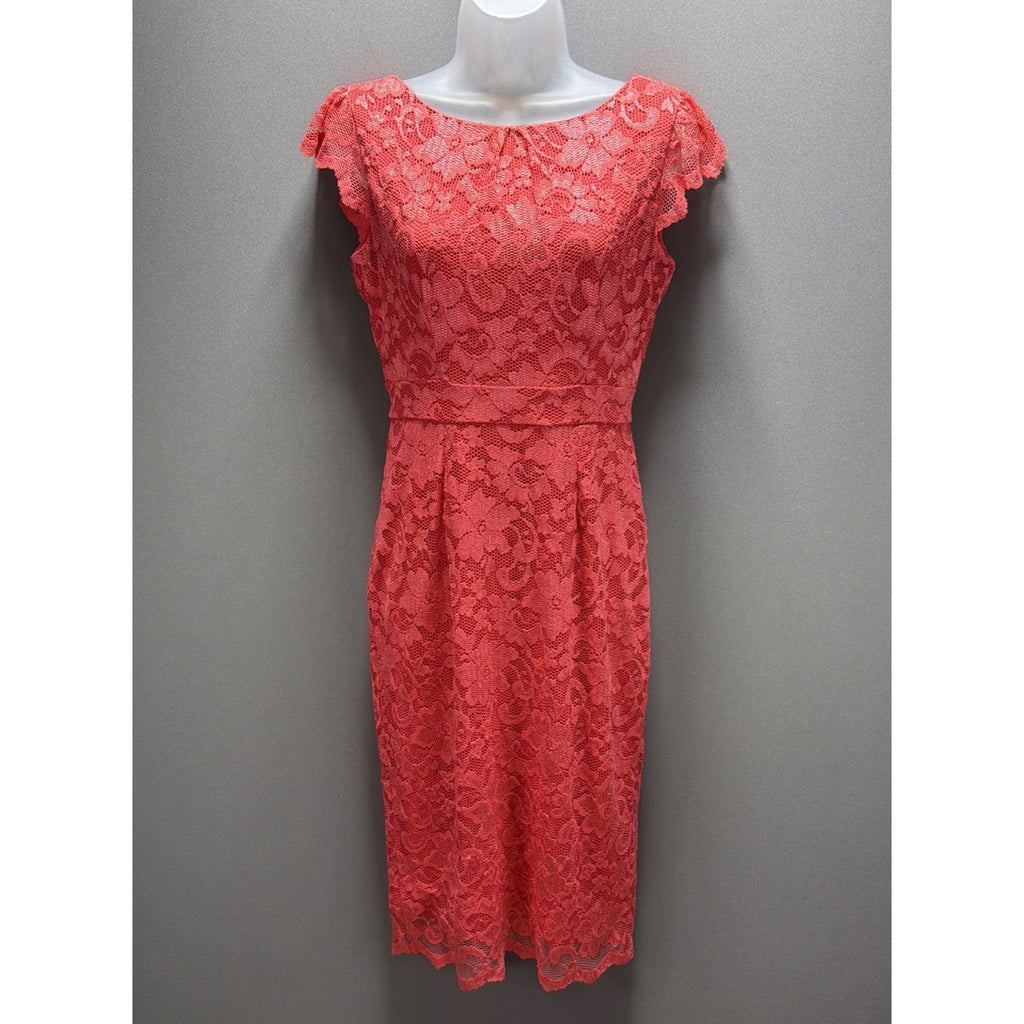 NWT A.B.S. Collection Coral Lace Sheath Dress Womens 6 Cocktail Wedding Midi