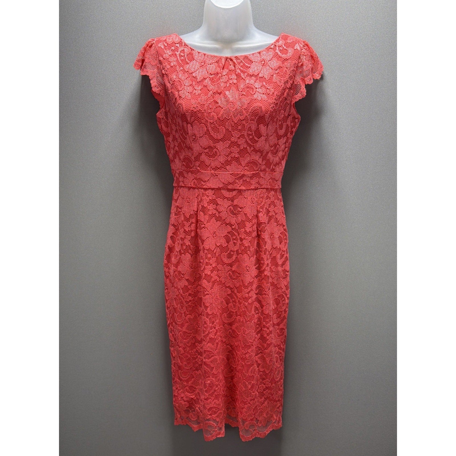 NWT A.B.S. Collection Coral Lace Sheath Dress Womens 6 Cocktail Wedding Midi