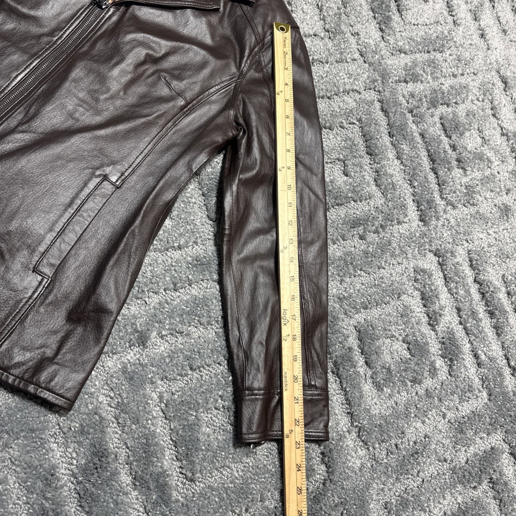Denim & Co D&CO Leather Ladies Brown Motorcycle Jacket, Size S Style A201535,
