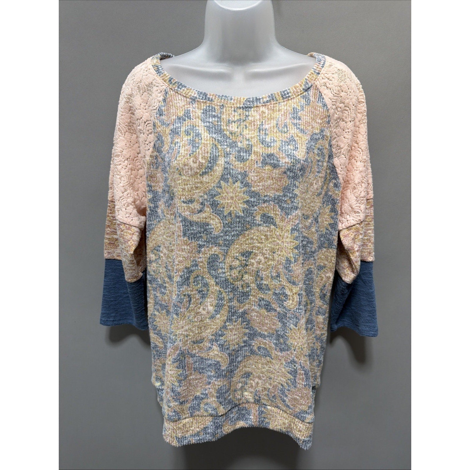 New Cato Women’s 3/4 Sleeve Lace Detail Paisley Style Blouse - L