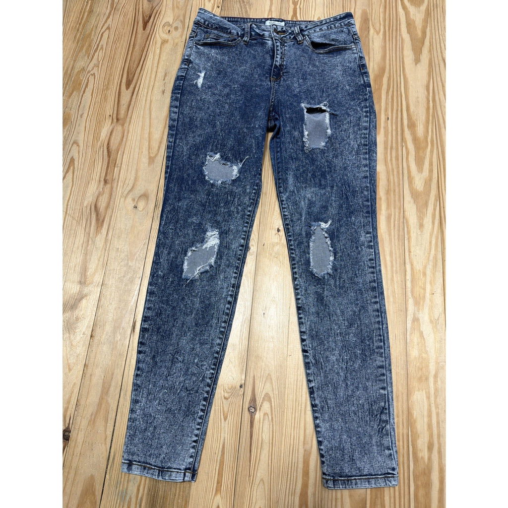 Cello Jeans Size 16 Blue Acid Wash Denim Distressed Skinny High Rise Jeans 33x31
