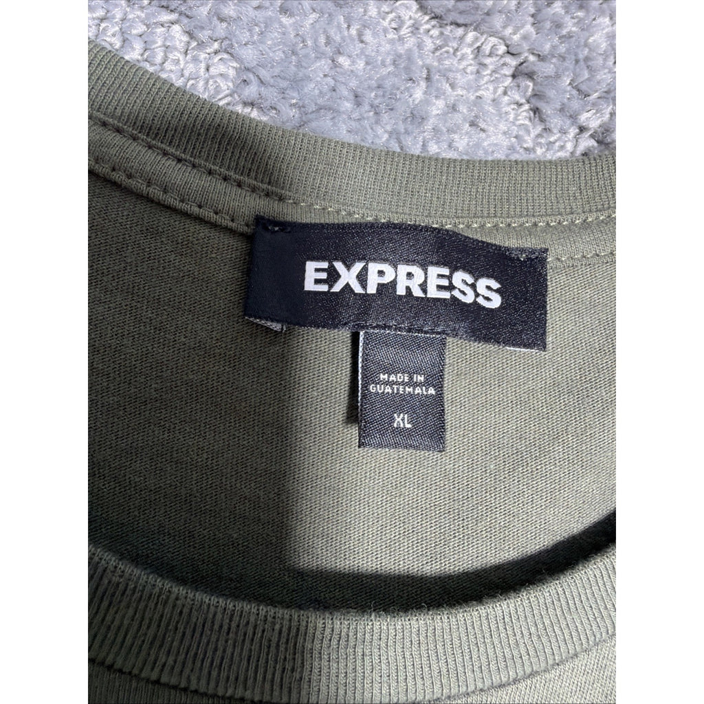 EXPRESS Men's Solid Essential Crew Neckline Logo T-Shirt, Green Sz XL