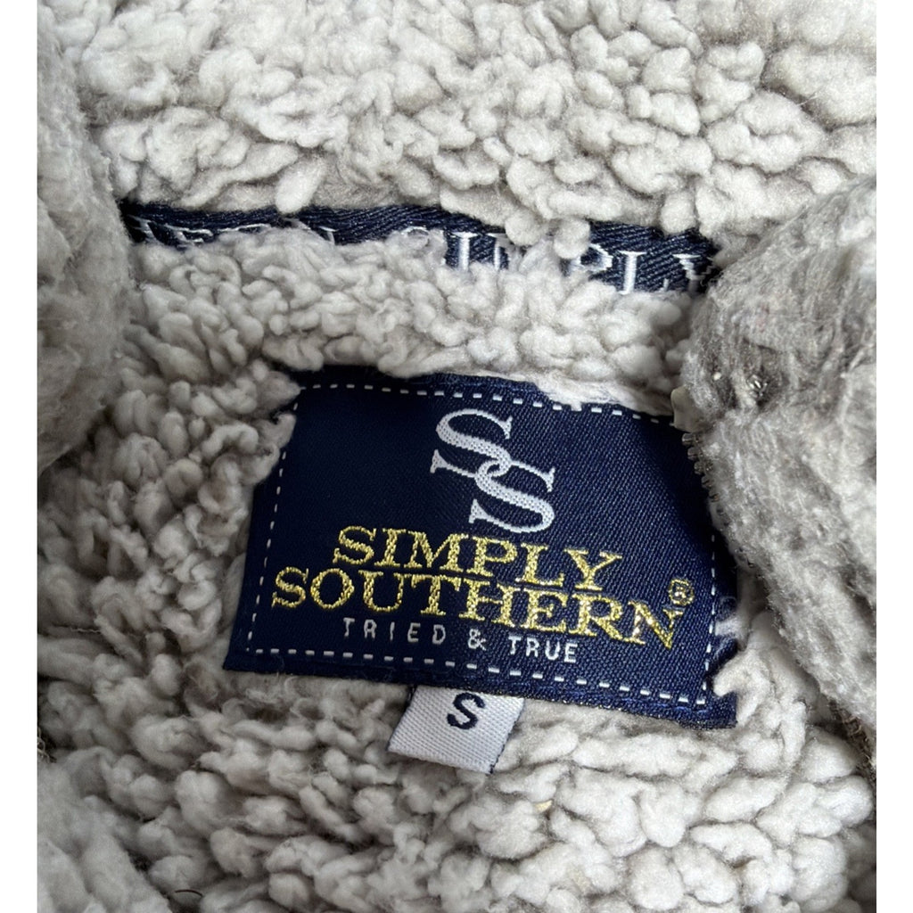 Simply Southern Jacket Womens Size Small Sweater Gray Sherpa 1/4 Zip Pullover