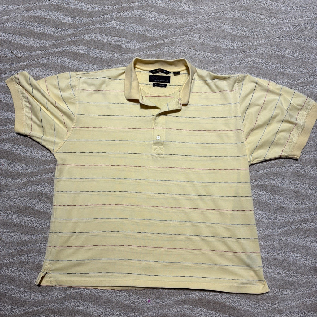Greg Norman Shirt Mens Medium Pale Yellow Short Sleeve Golf Polo