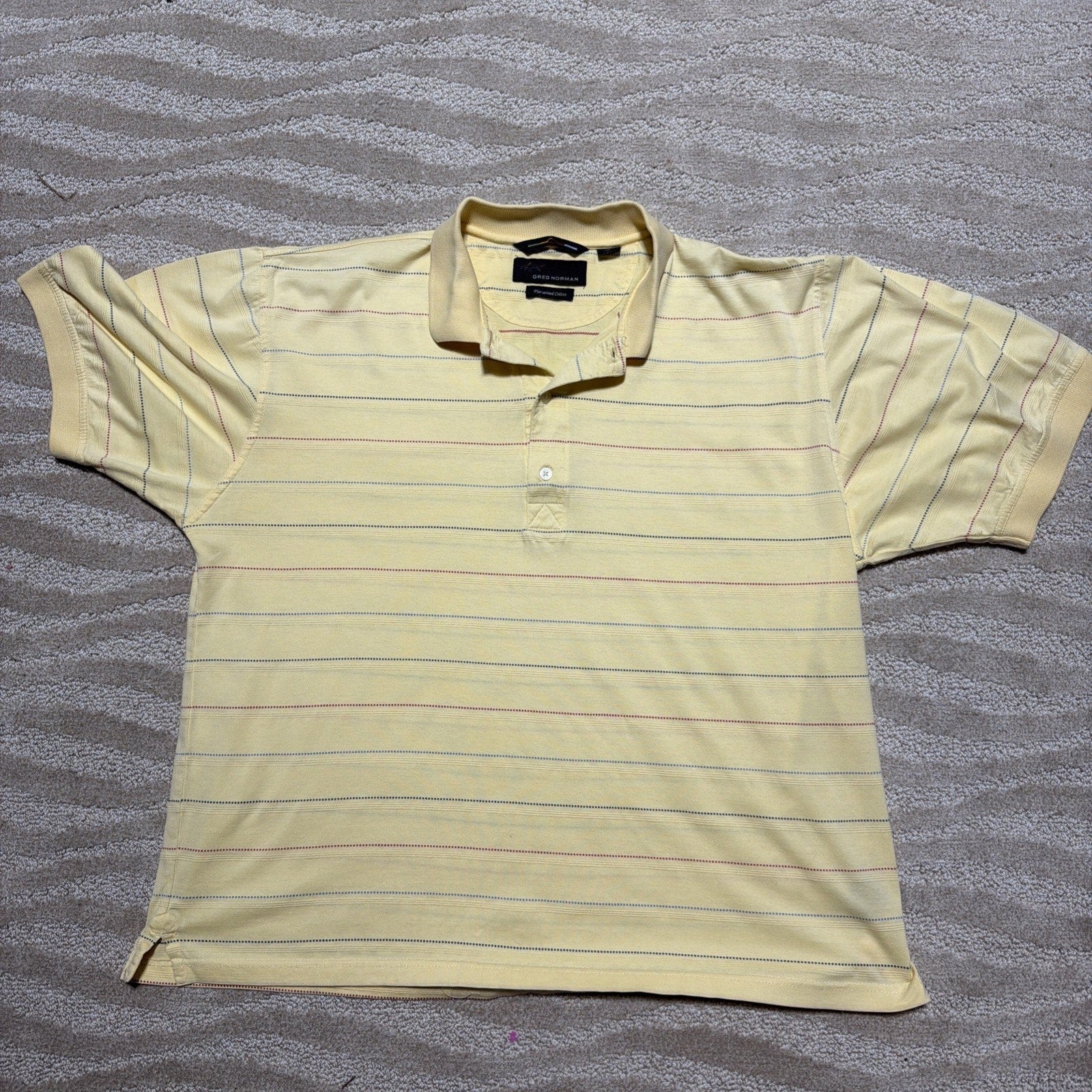 Greg Norman Shirt Mens Medium Pale Yellow Short Sleeve Golf Polo