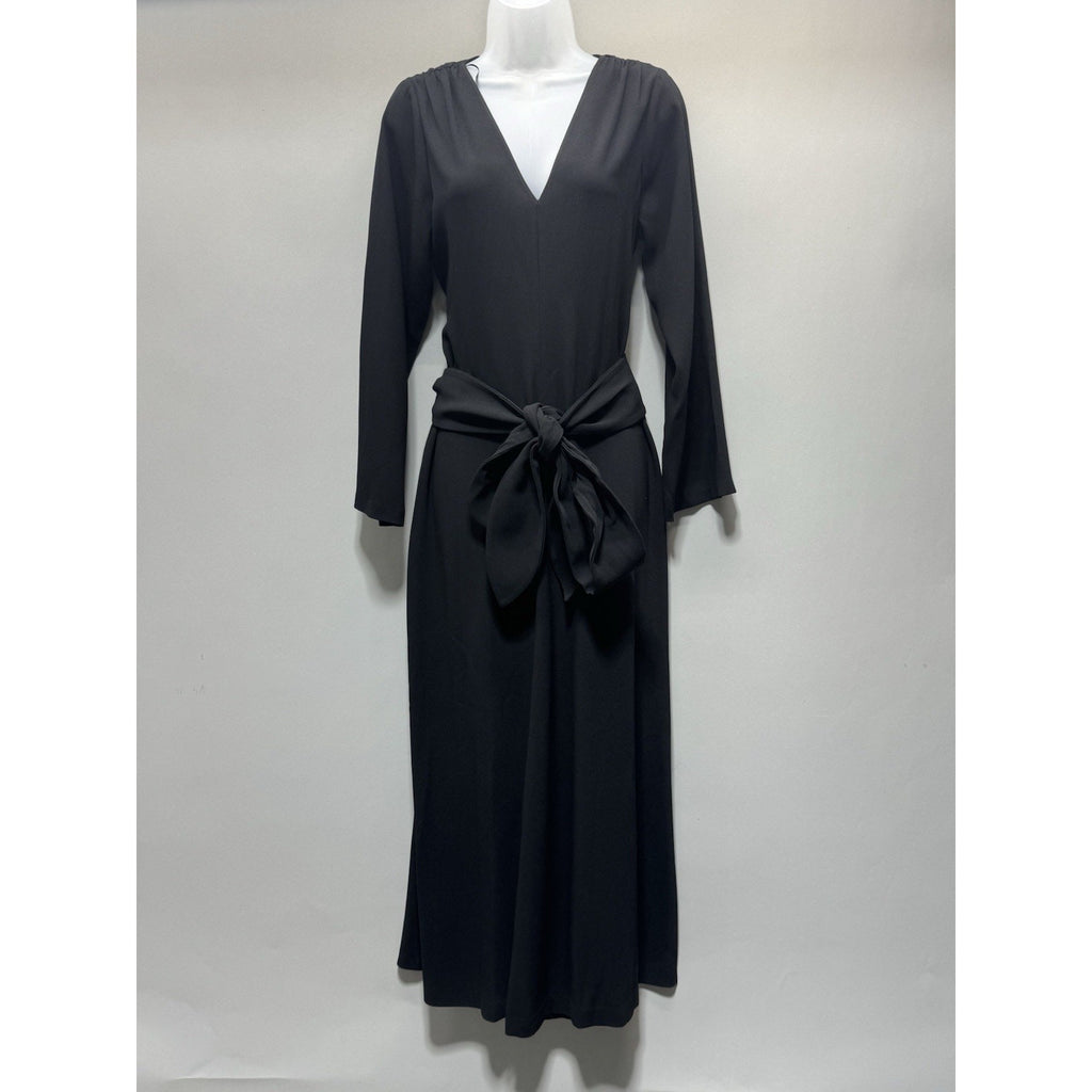 Jenni Kayne Black Wrap Midi Dress XS NWT Long Sleeve Tie Waist Minimalist Luxury