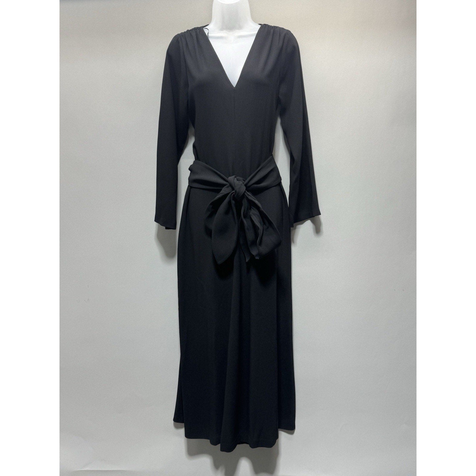 Jenni Kayne Black Wrap Midi Dress XS NWT Long Sleeve Tie Waist Minimalist Luxury