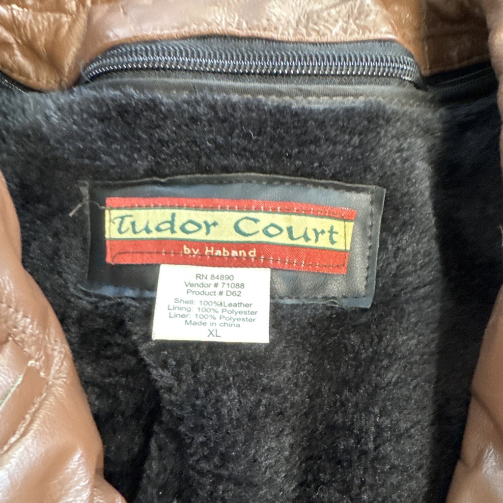 Tudor Court Genuine Leather By Haband Brown Button Up Removable Liner Men’s XL