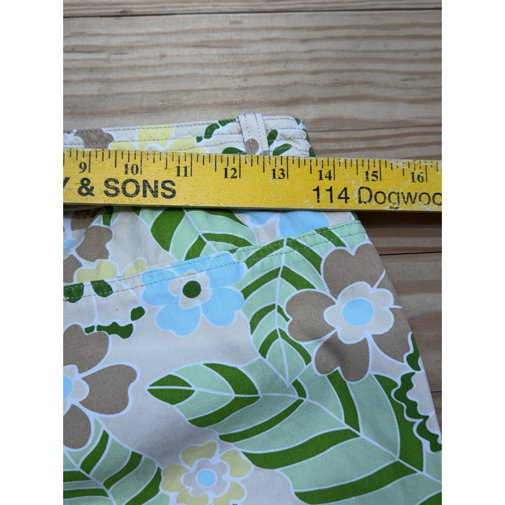 French Cuff Retro Blue Green Brown Tropical 100% Cotton Bermuda Women’s Size 6