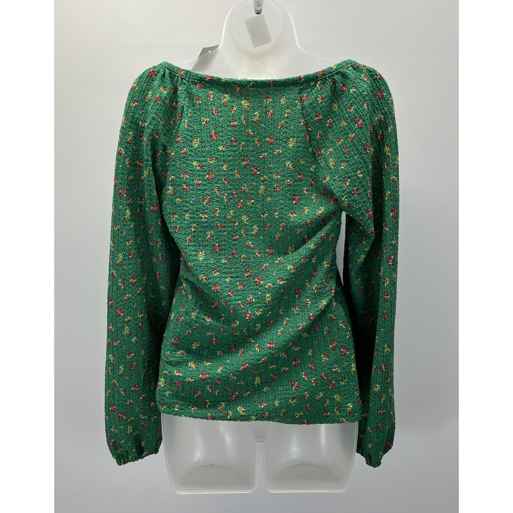 NWT Loft Floral Draped Long Sleeve Top - Green - Size XS