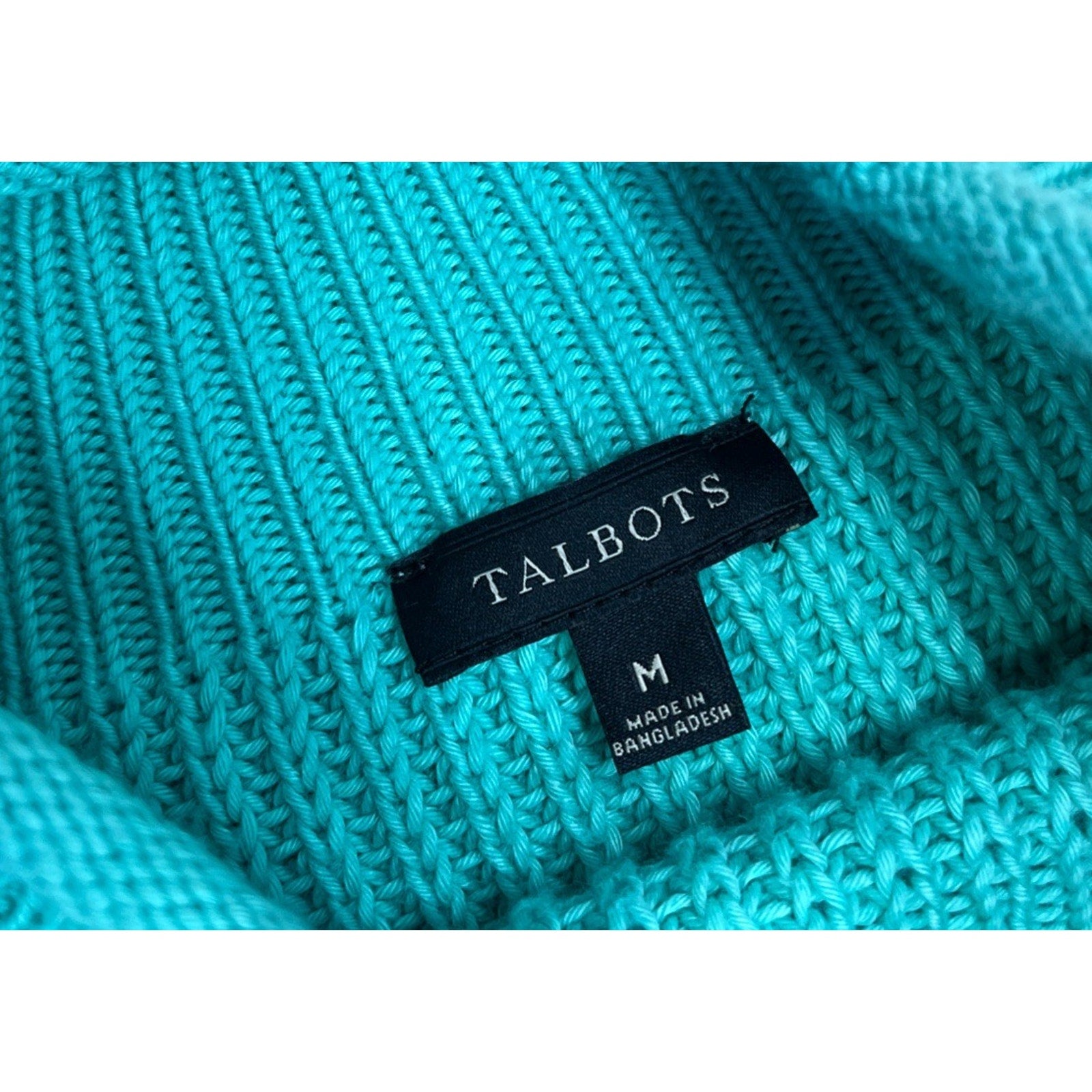 Talbots Teal Cable Knit Turtleneck Pullover Sweater Size Medium Women’s