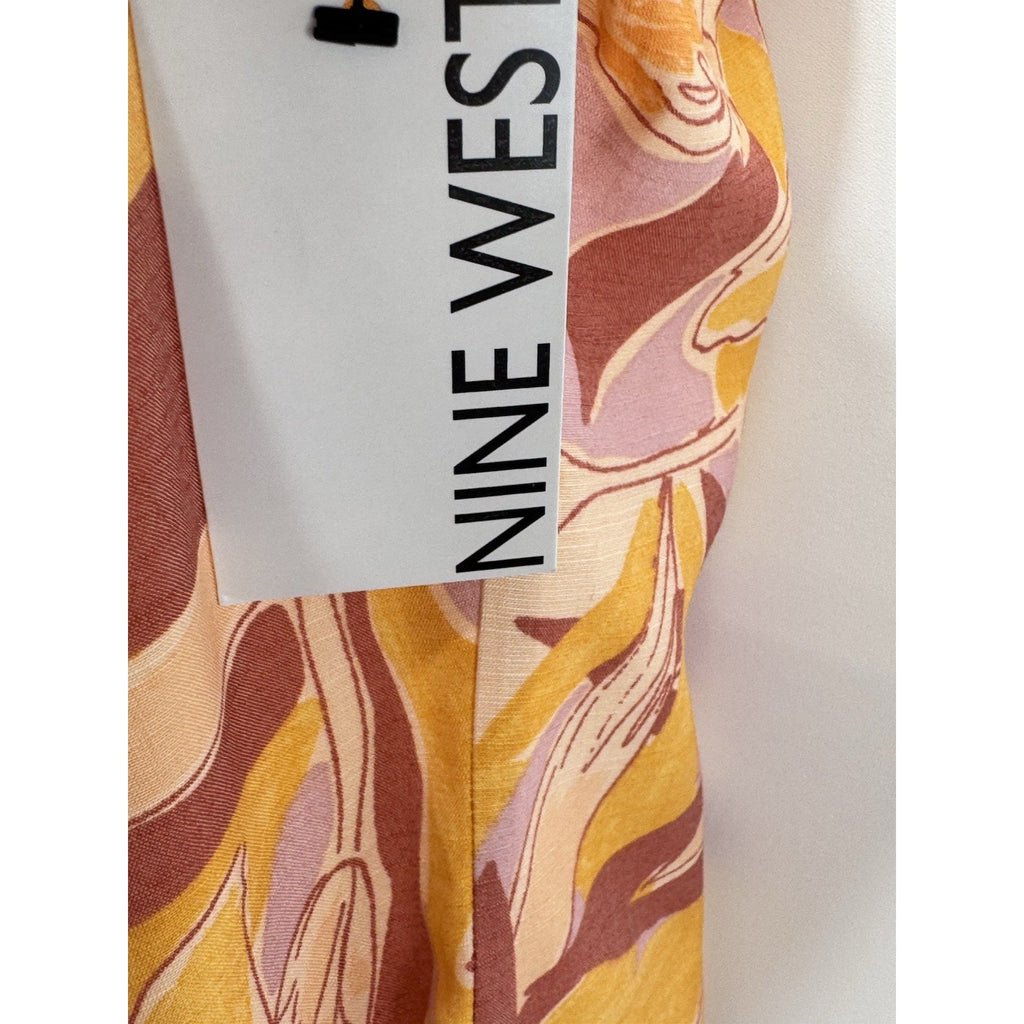 Nine West Strappy Ruched Midi Yellow Floral Summer Dress Women’s Size Medium NWT