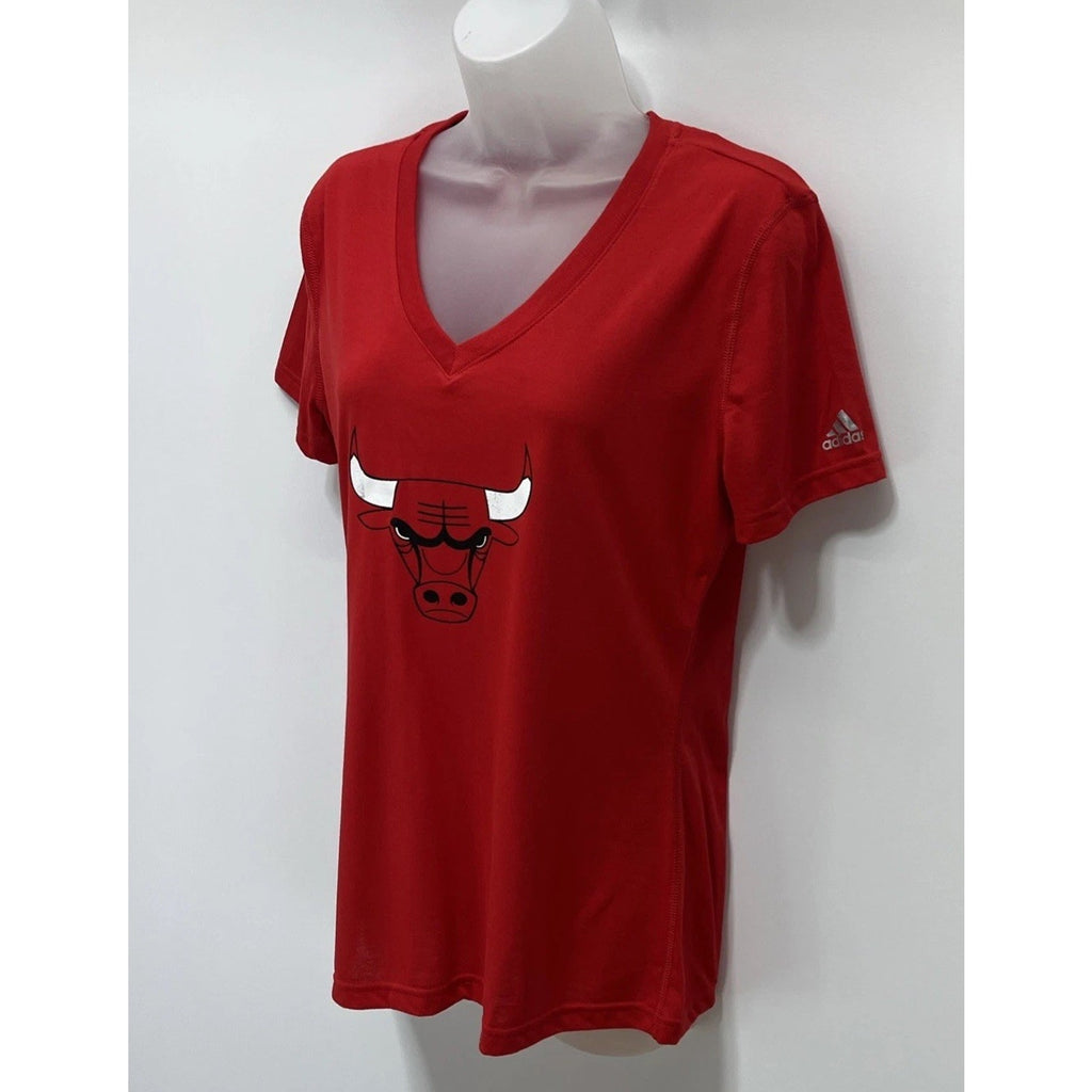 Adidas Ultimate Tee Womens NBA Chicago Bulls Basketball V-Neck Shirt M