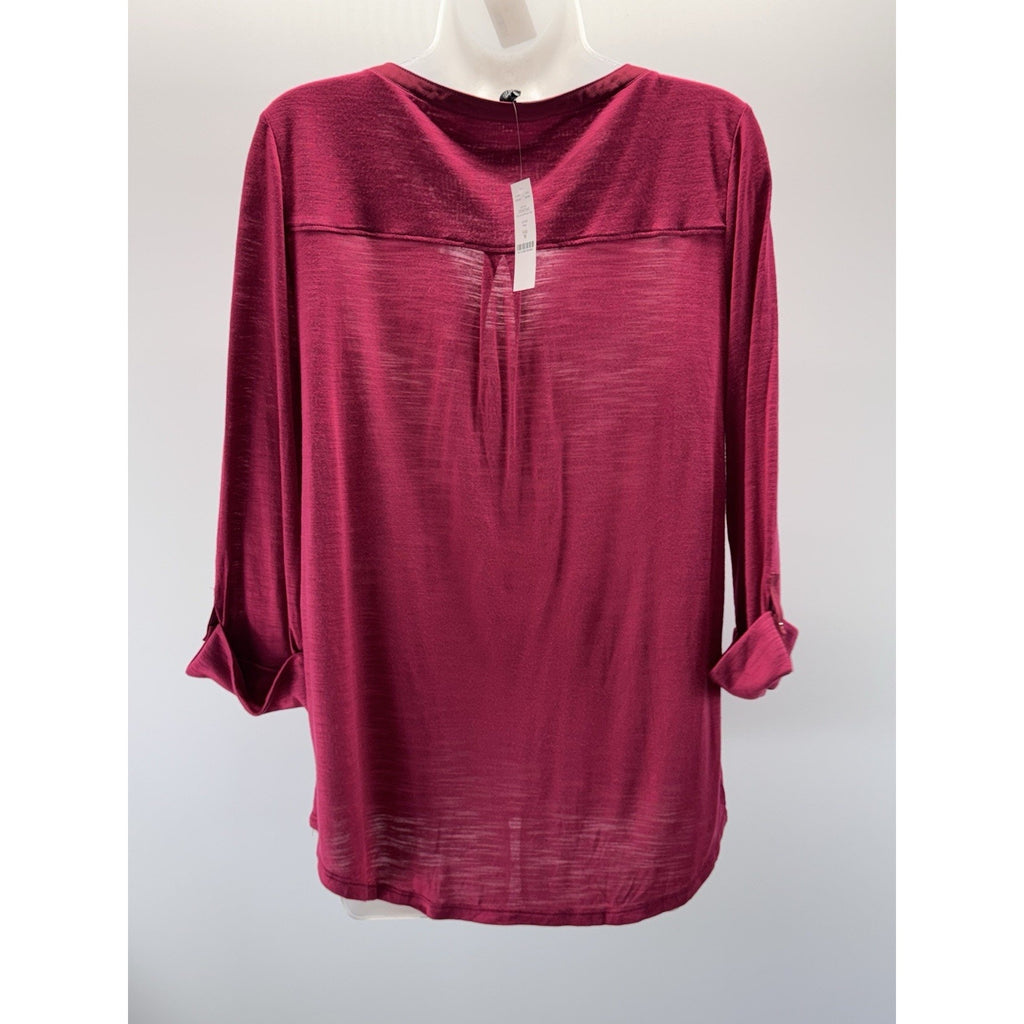 White House Black Market Fusia 1/4 Button Lace Up Pocket Tee Women’s Size M