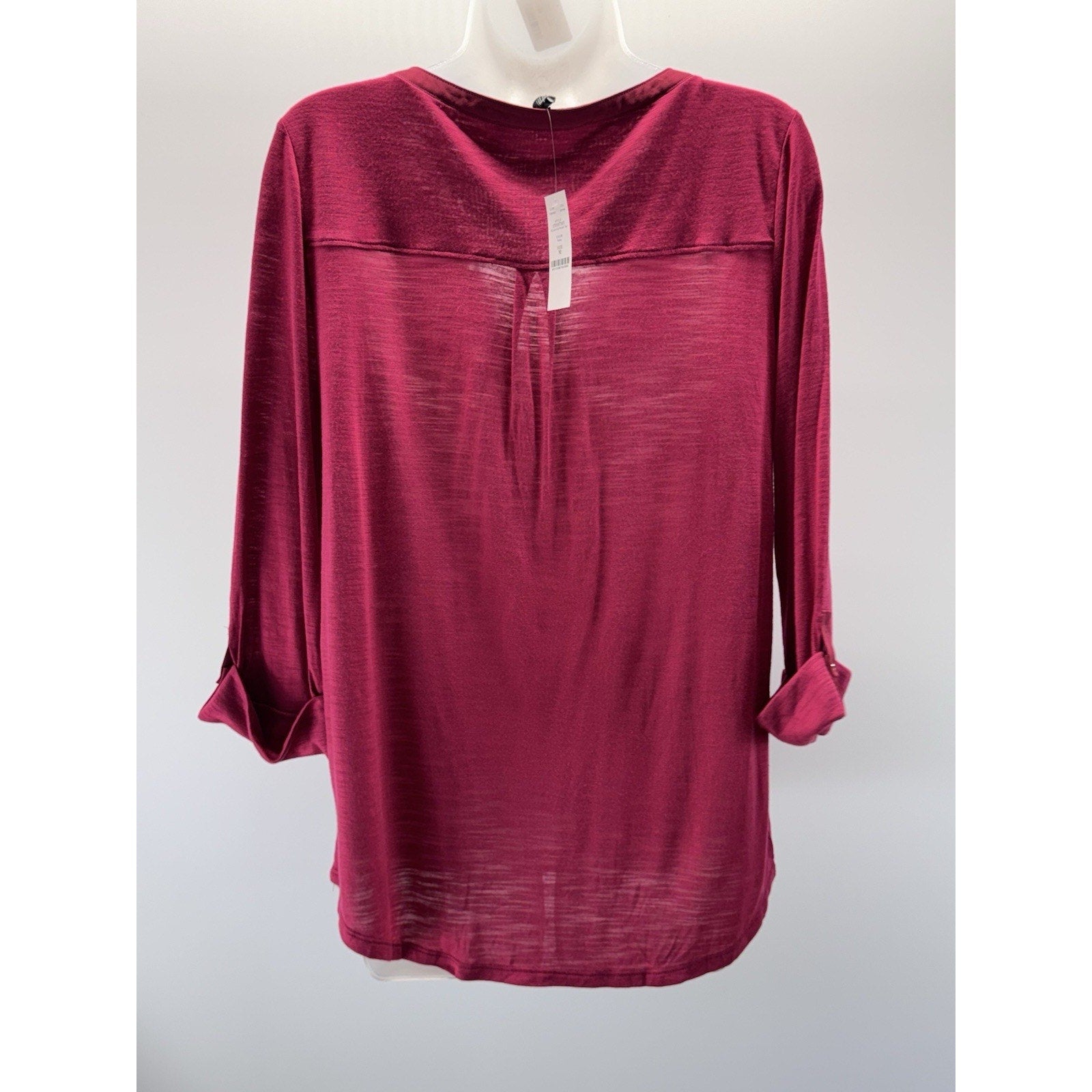 White House Black Market Fusia 1/4 Button Lace Up Pocket Tee Women’s Size M