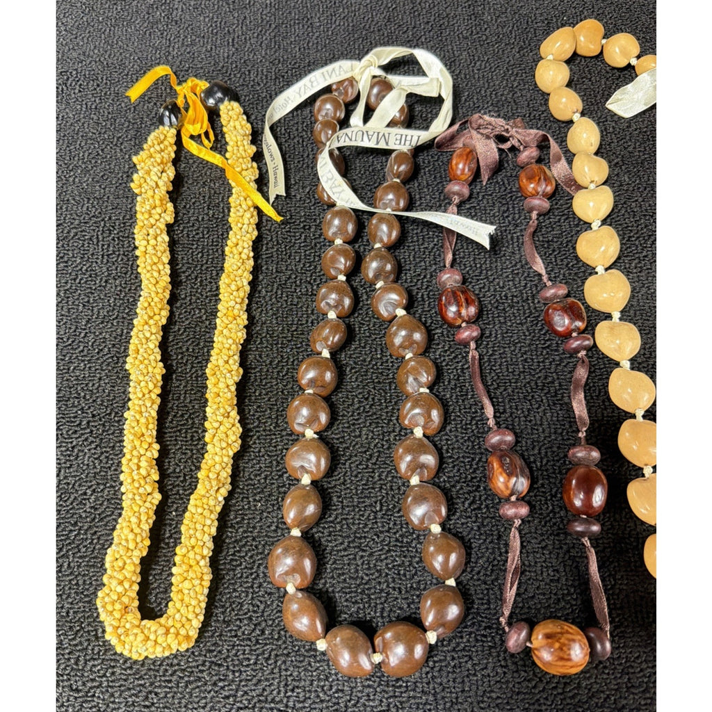 4 Mongo Shell Hawaiian Lei Necklace Accented w/ Kukui Nuts Luau
