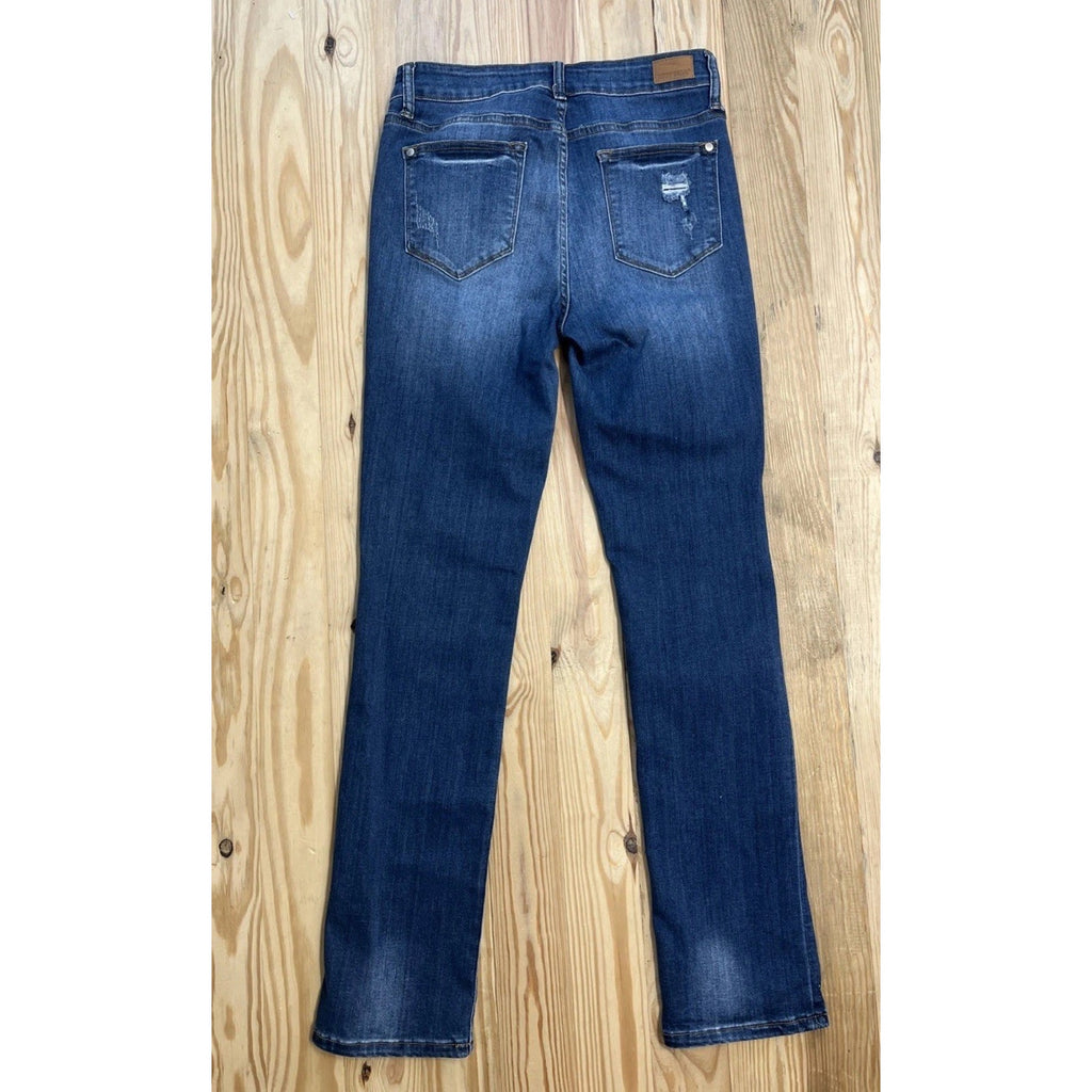 JUDY BLUE STRAIGHT FIT Womens Sz 29 Dark Denim Distressed Stretch Jeans EXC