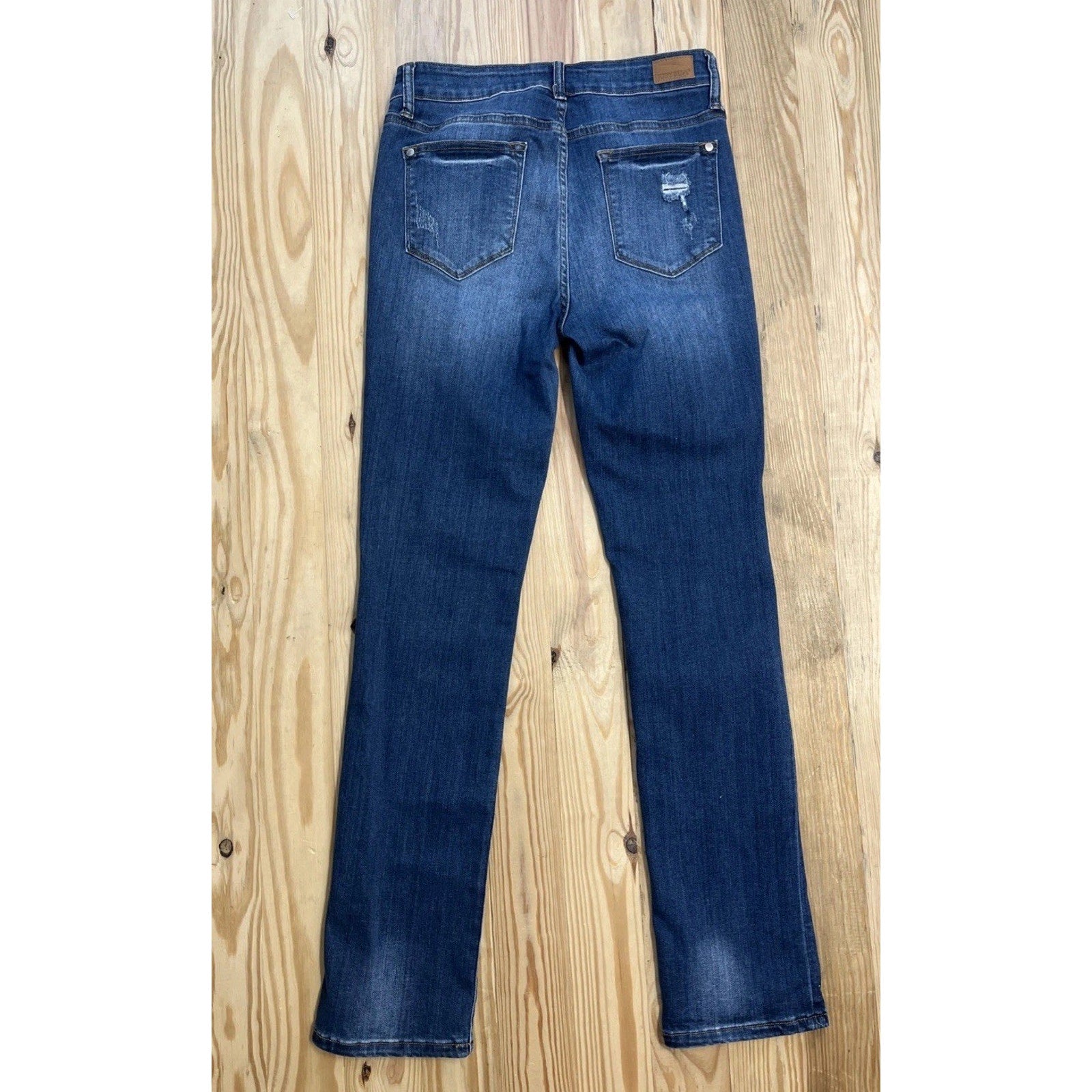 JUDY BLUE STRAIGHT FIT Womens Sz 29 Dark Denim Distressed Stretch Jeans EXC
