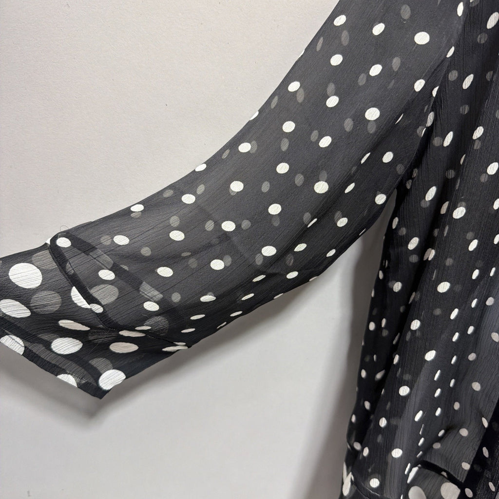 New Chicos Cardigan Top Sz O S Black White Polka Dot 3/4 Sleeve Open Front